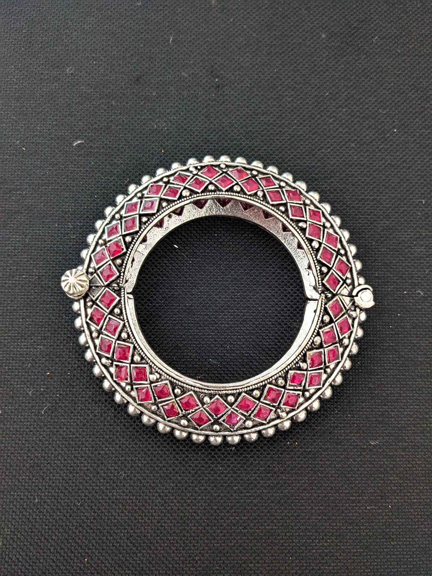 Oxidized Silver Polki stone bangle kada bracelet