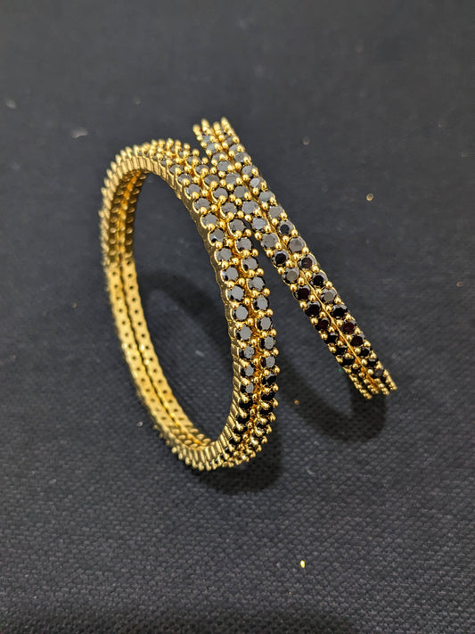 Mini CZ stone One gram gold bangles - Set of 4 - Black