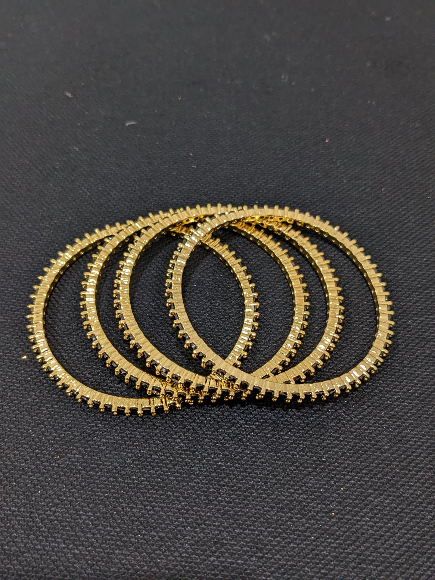 Mini CZ stone One gram gold bangles - Set of 4 - Black