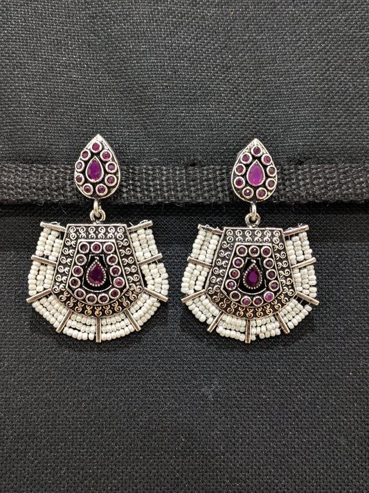 Oxidized silver designer Chandbali Earrings