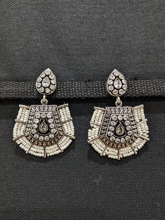 Oxidized silver designer Chandbali Earrings - Simpliful