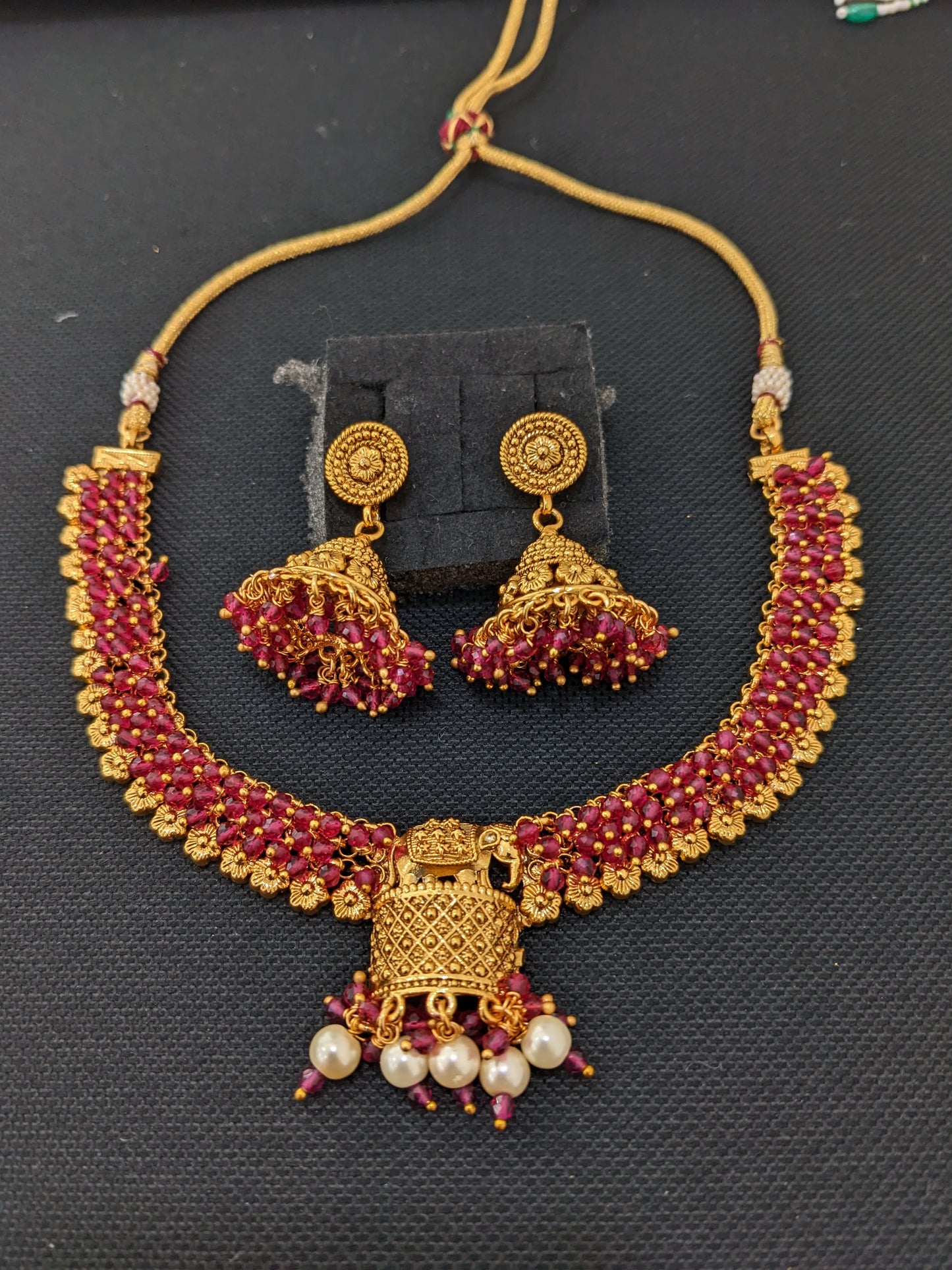 Elephant design beaded Choker Necklace and Earrings set