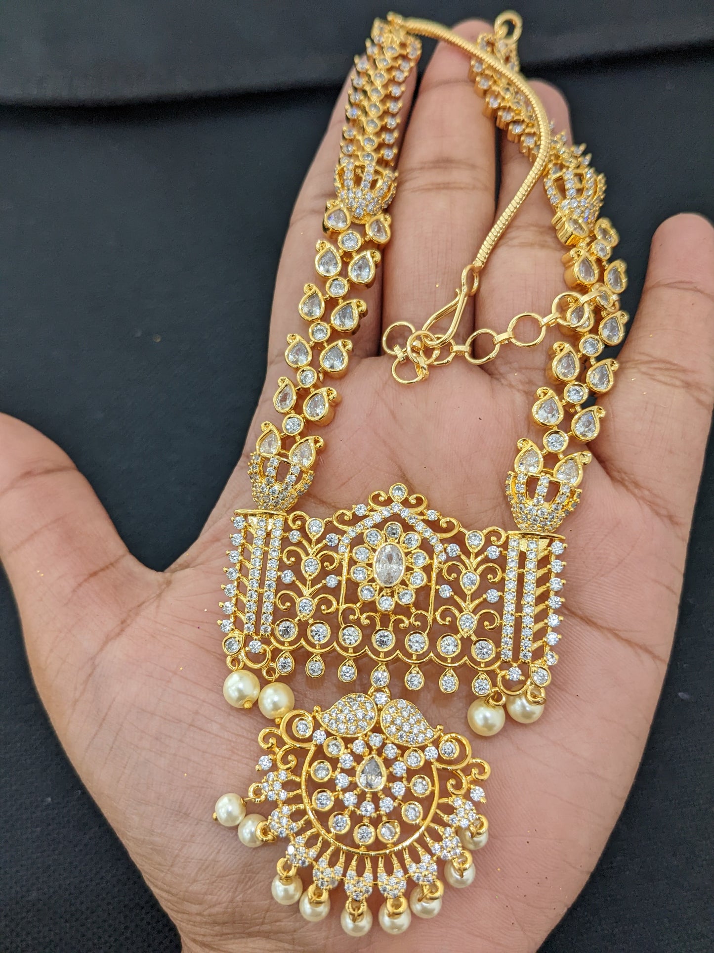 Adigai CZ choker necklace and earrings set - Design 9