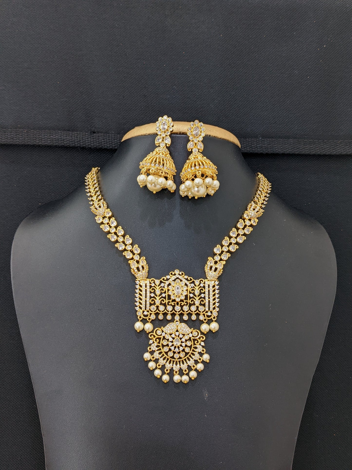 Adigai CZ choker necklace and earrings set - Design 9