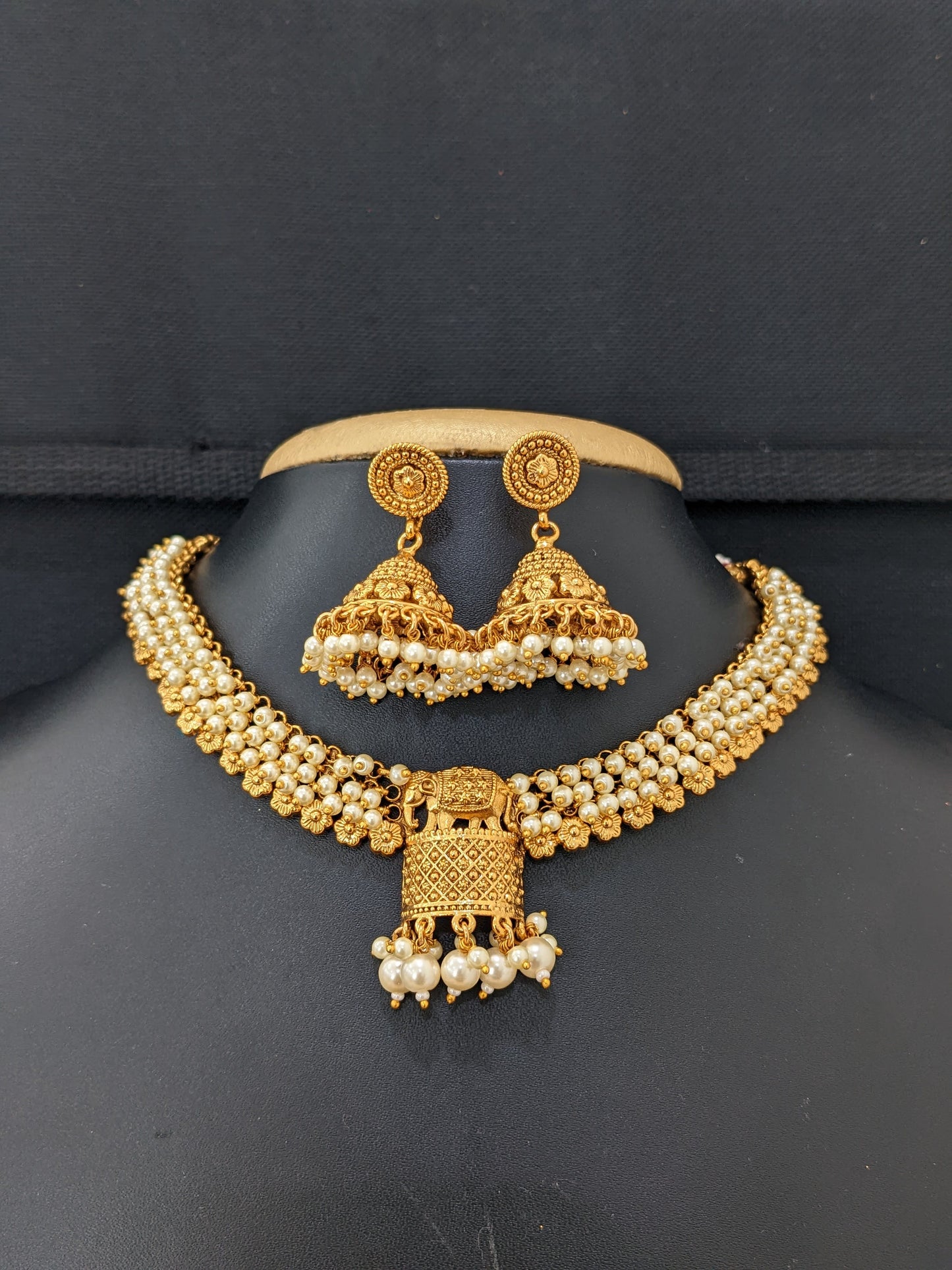 Elephant design beaded Choker Necklace and Earrings set