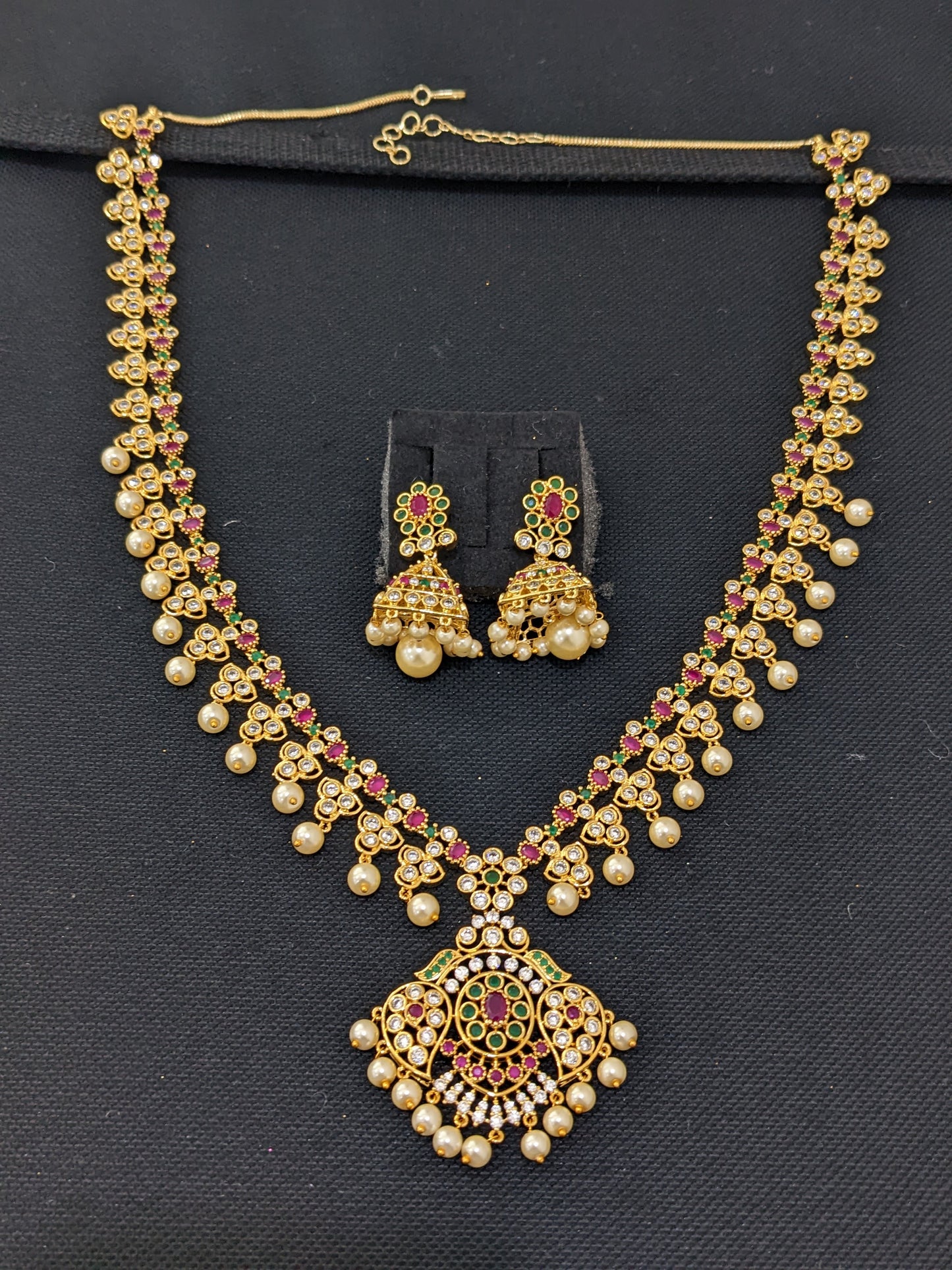 One gram gold plated CZ Long Haram Set - Design 1