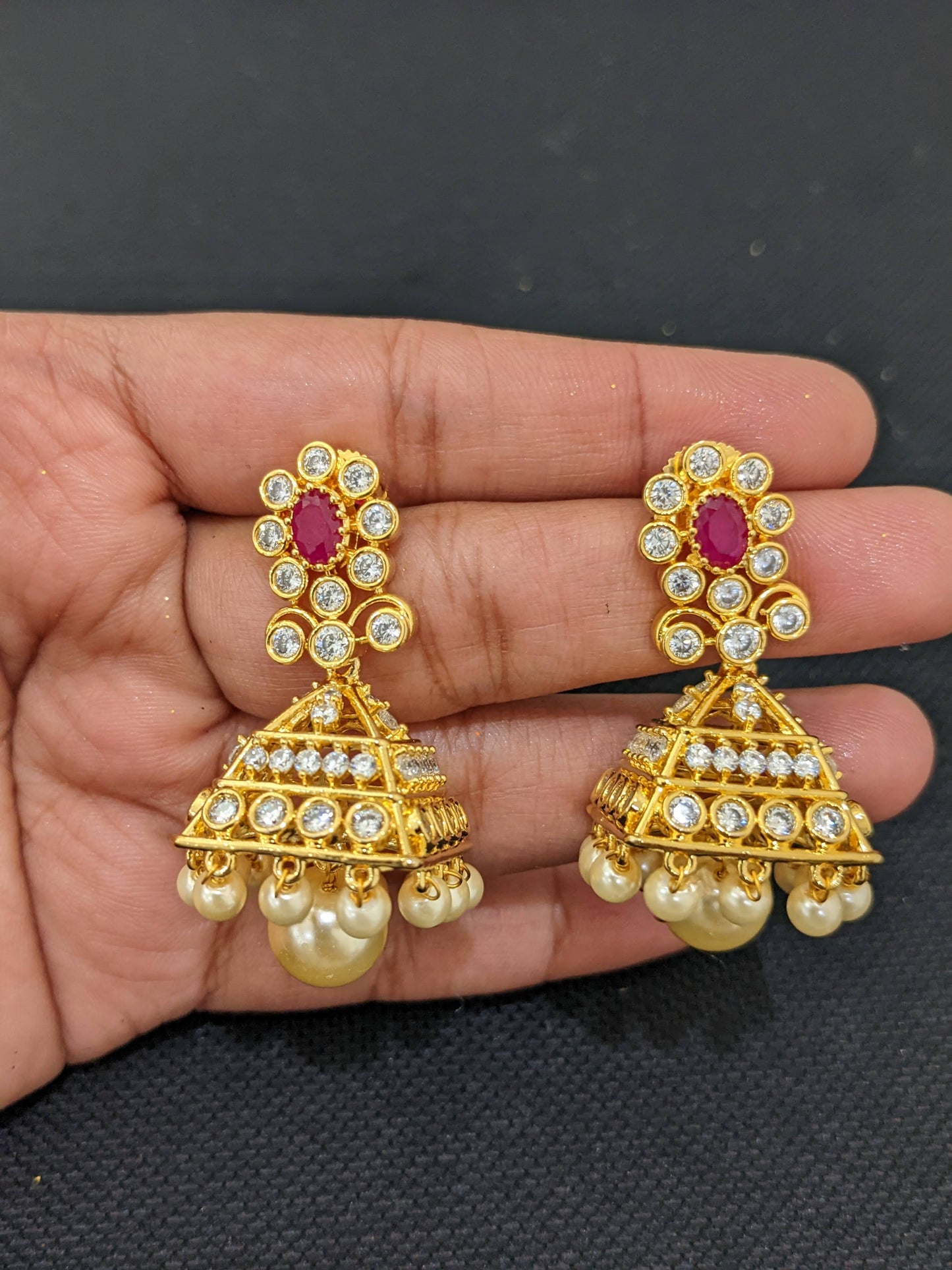 One gram gold plated CZ Long Haram Set - Design 1