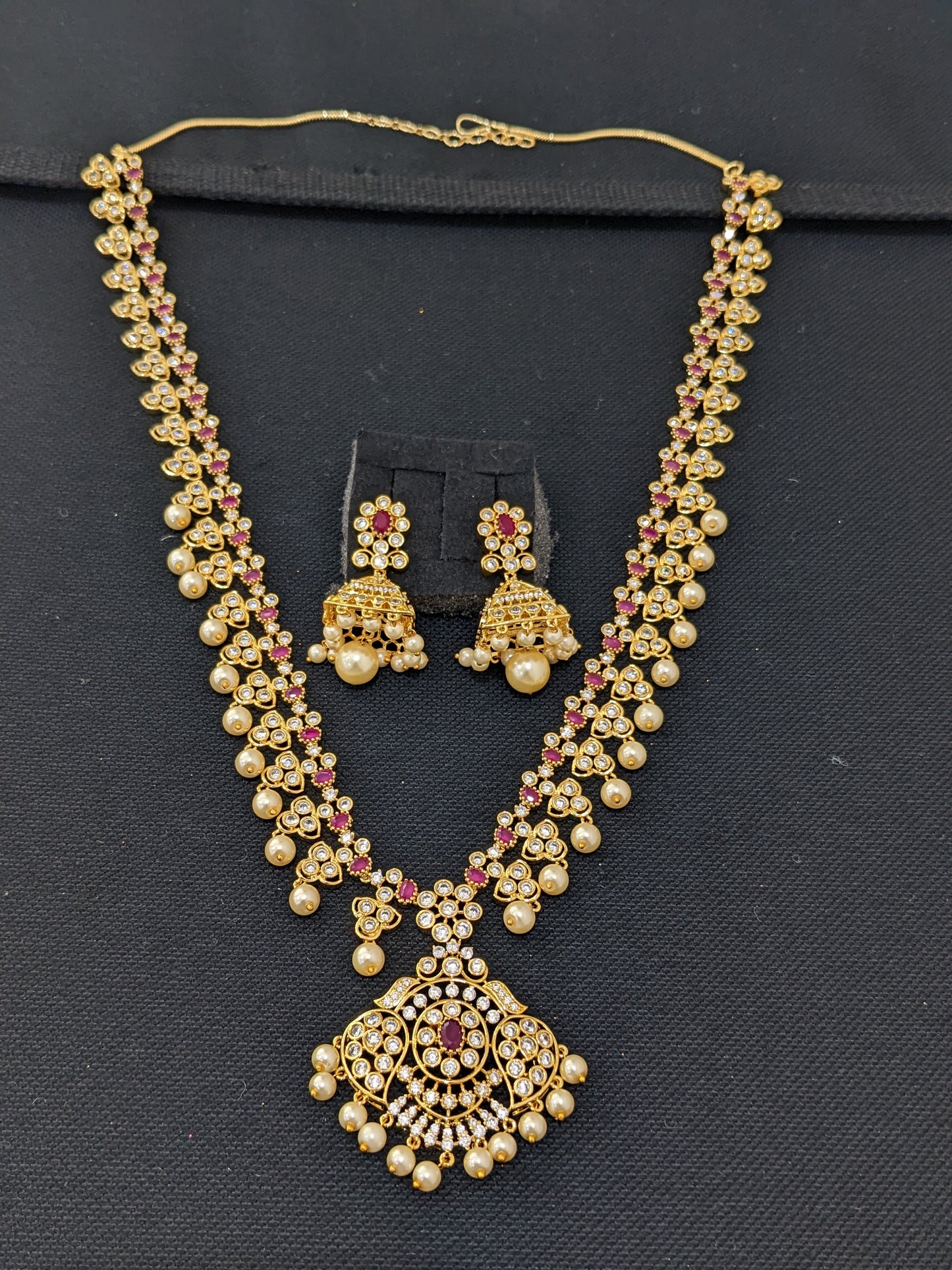 One gram gold plated CZ Long Haram Set - Design 1