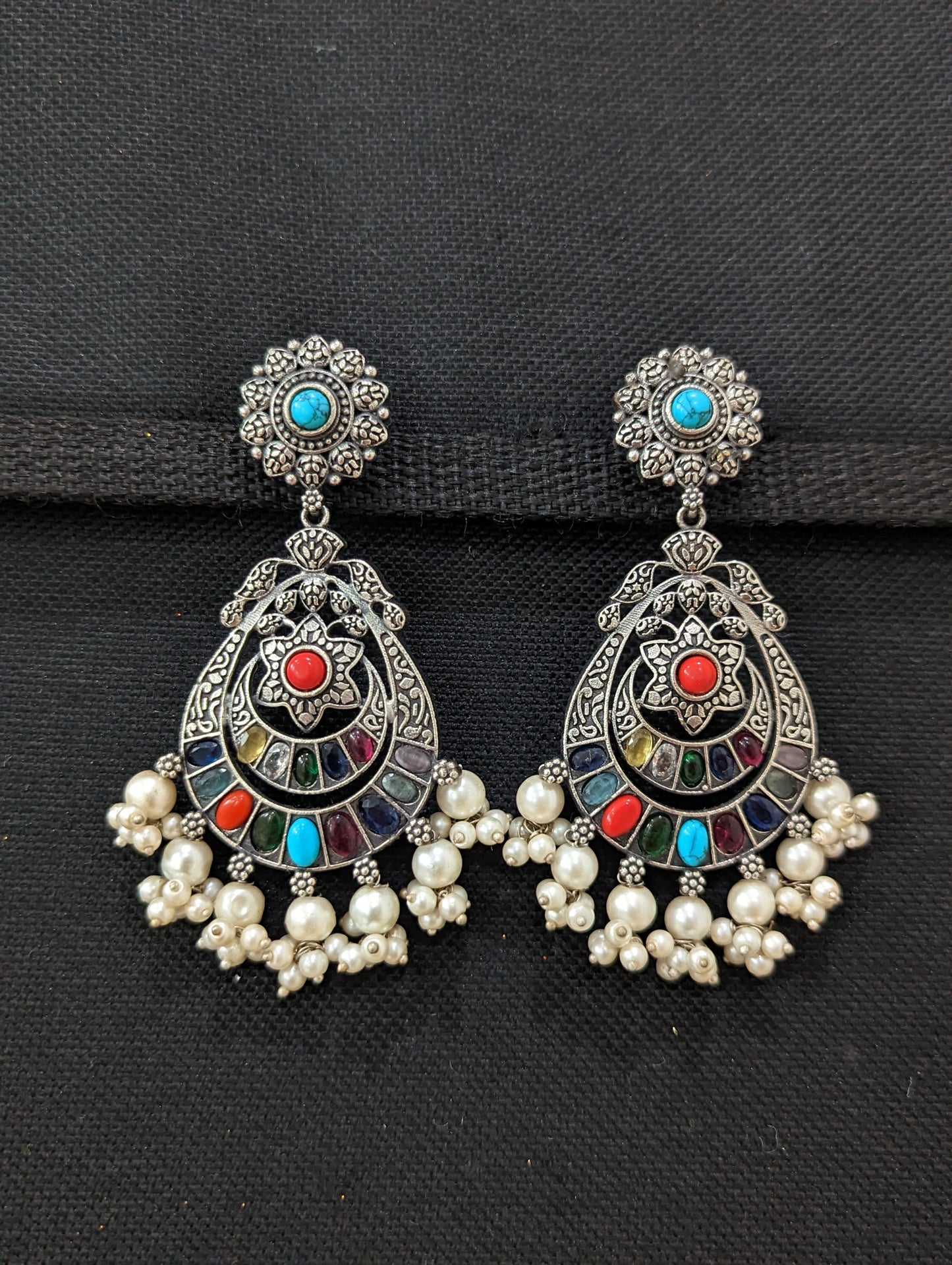 German Silver Pearl cluster Kemp Earrings