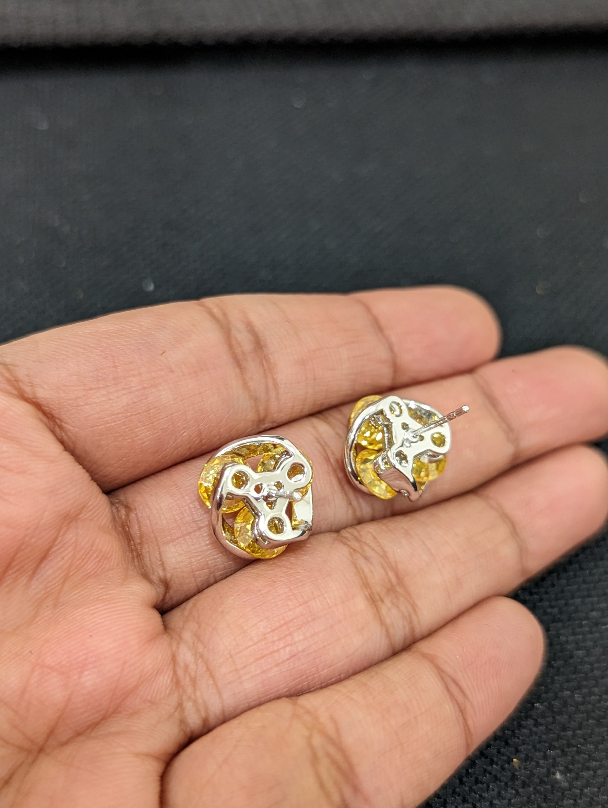 Triple circle cz stone platinum finish small stud earring - Simpliful