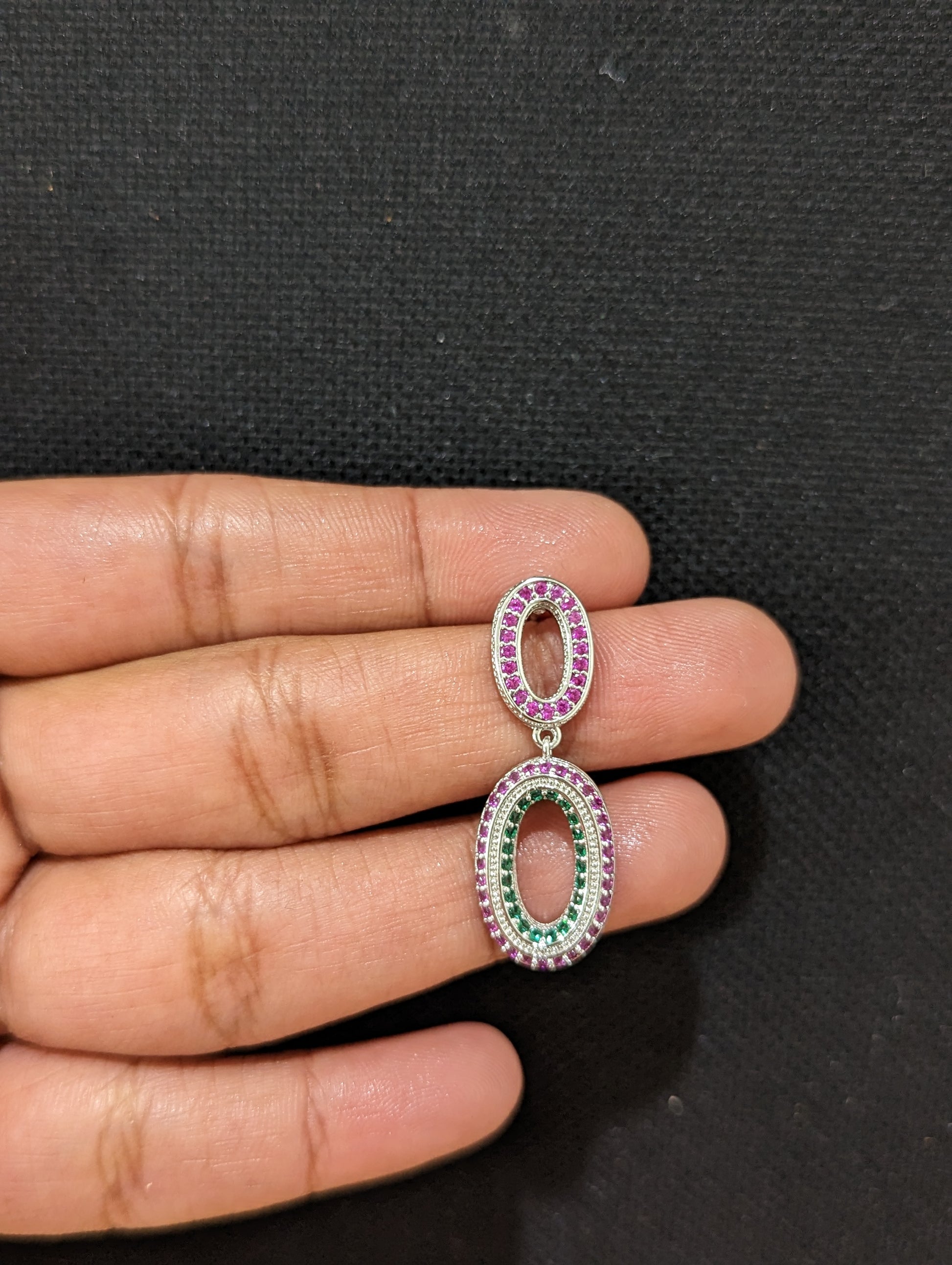 Dual oval design platinum finish micro cz stone designer earrings - Simpliful