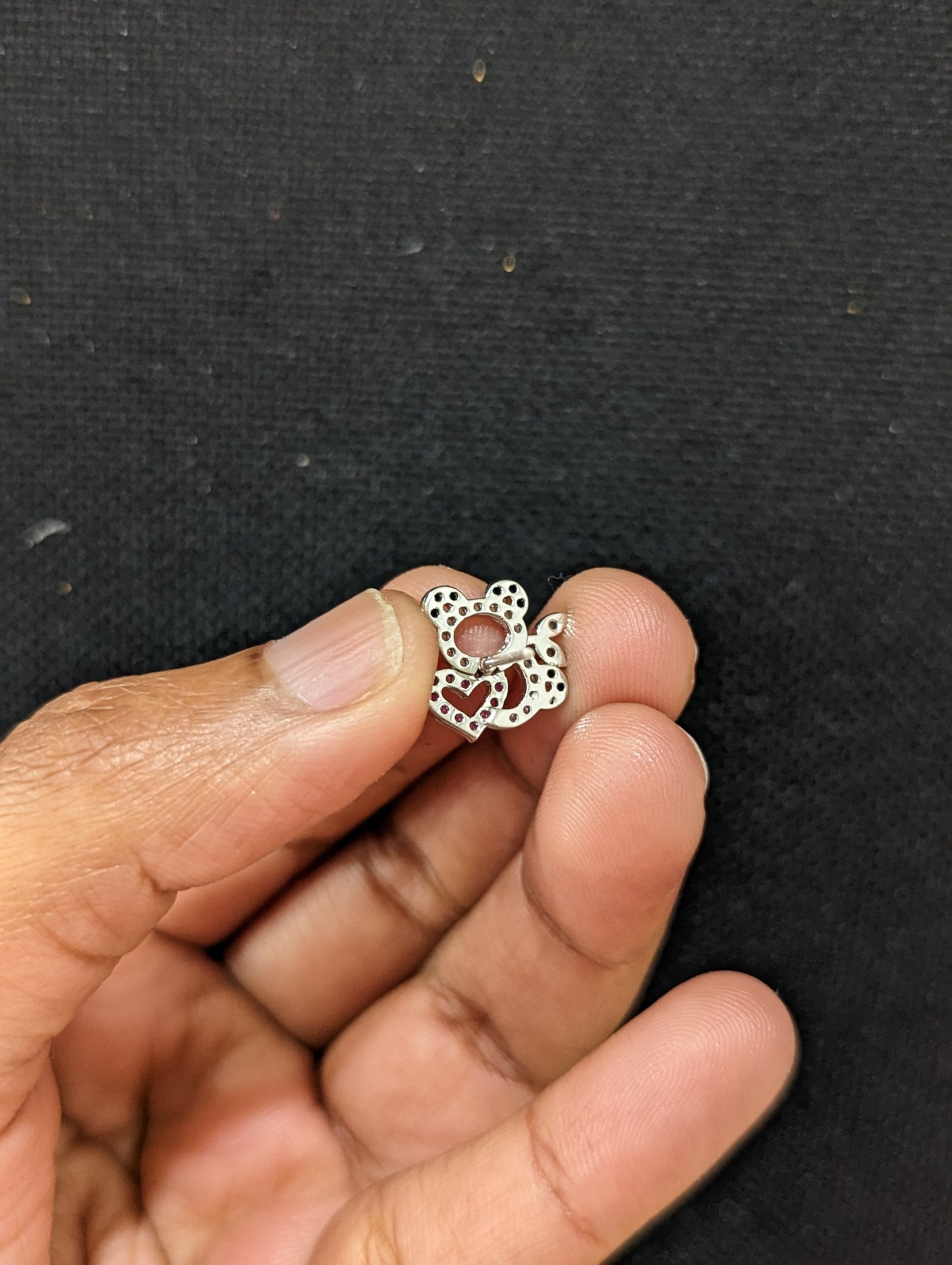 Cute little teddy bear design platinum finish cz stone stud earring - Simpliful