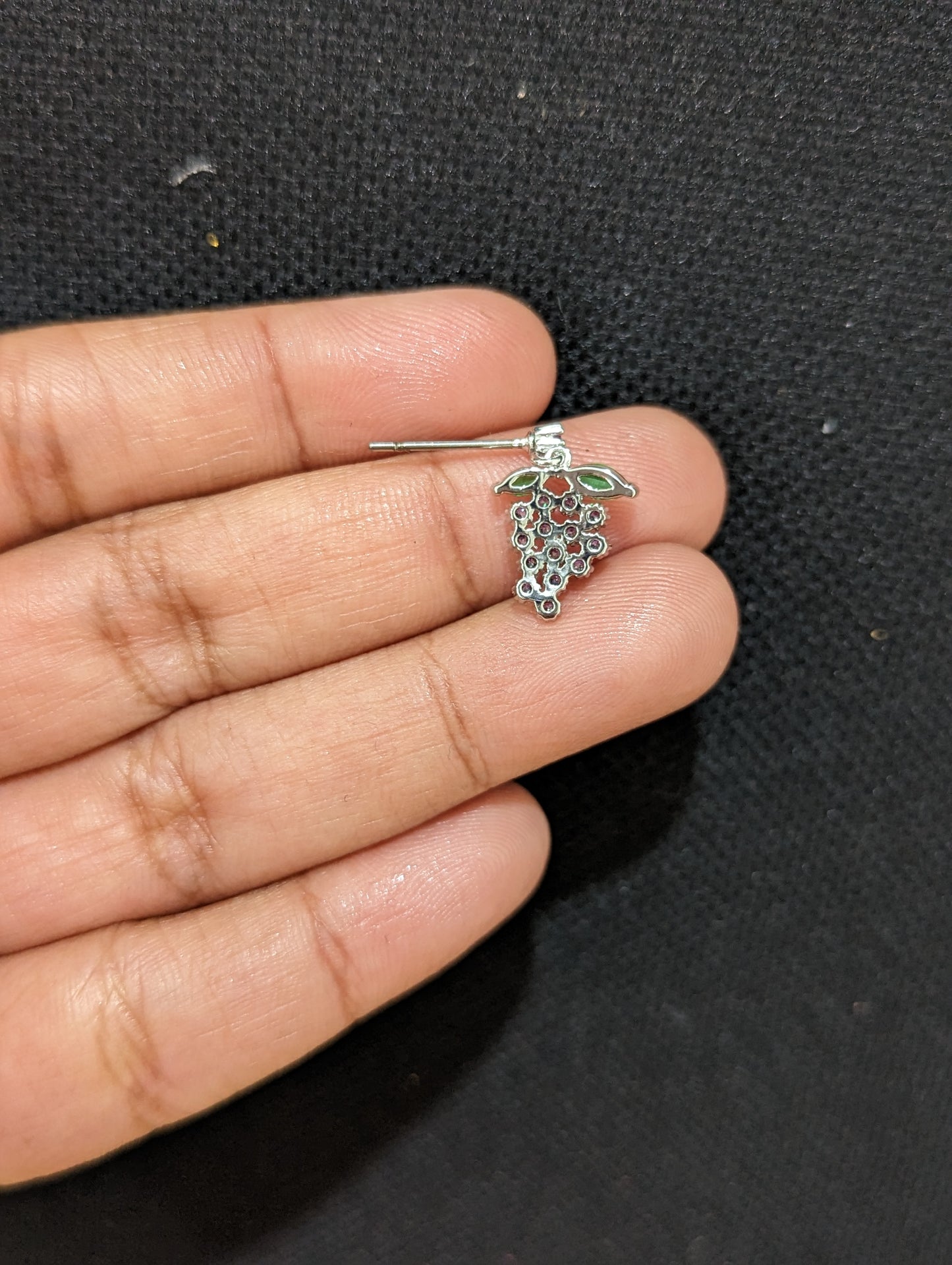 Small grape design platinum finish cz stone earring - Simpliful