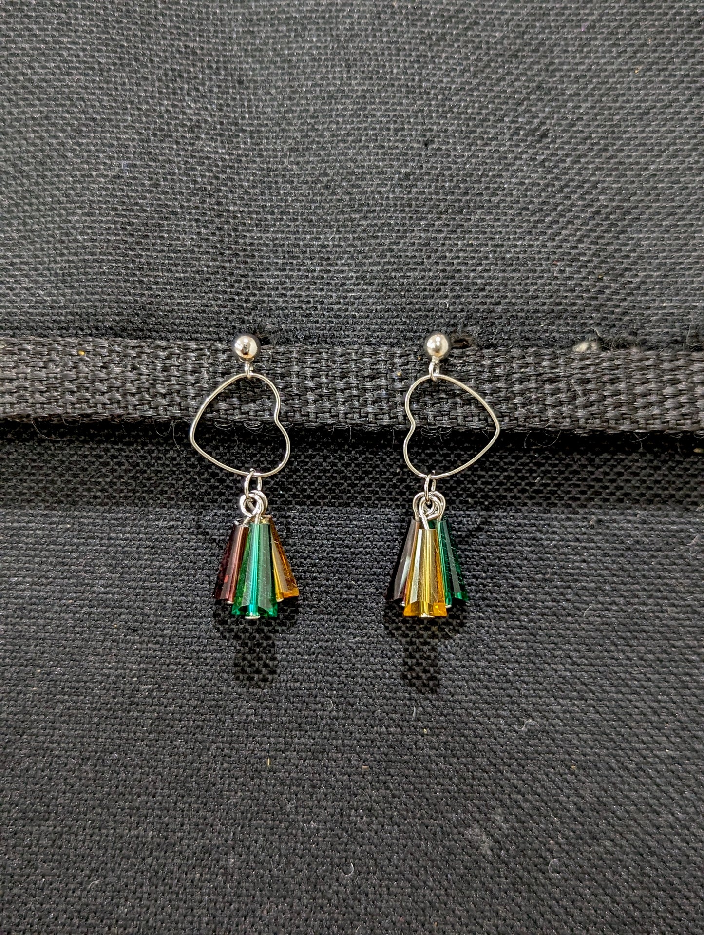 Hear design triple shiny crystal bead dangling stud earring - Simpliful
