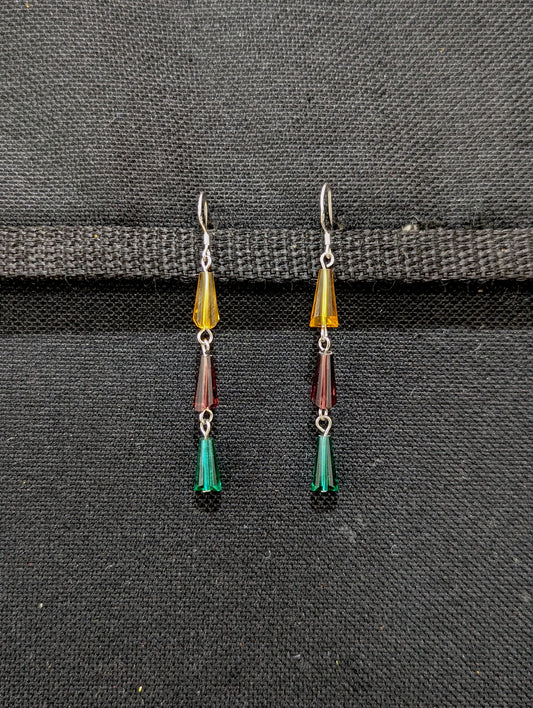 Triple shiny crystal bead dangling hook drop earring - Simpliful