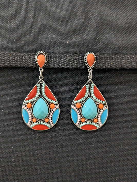 Colorful antique silver earrings