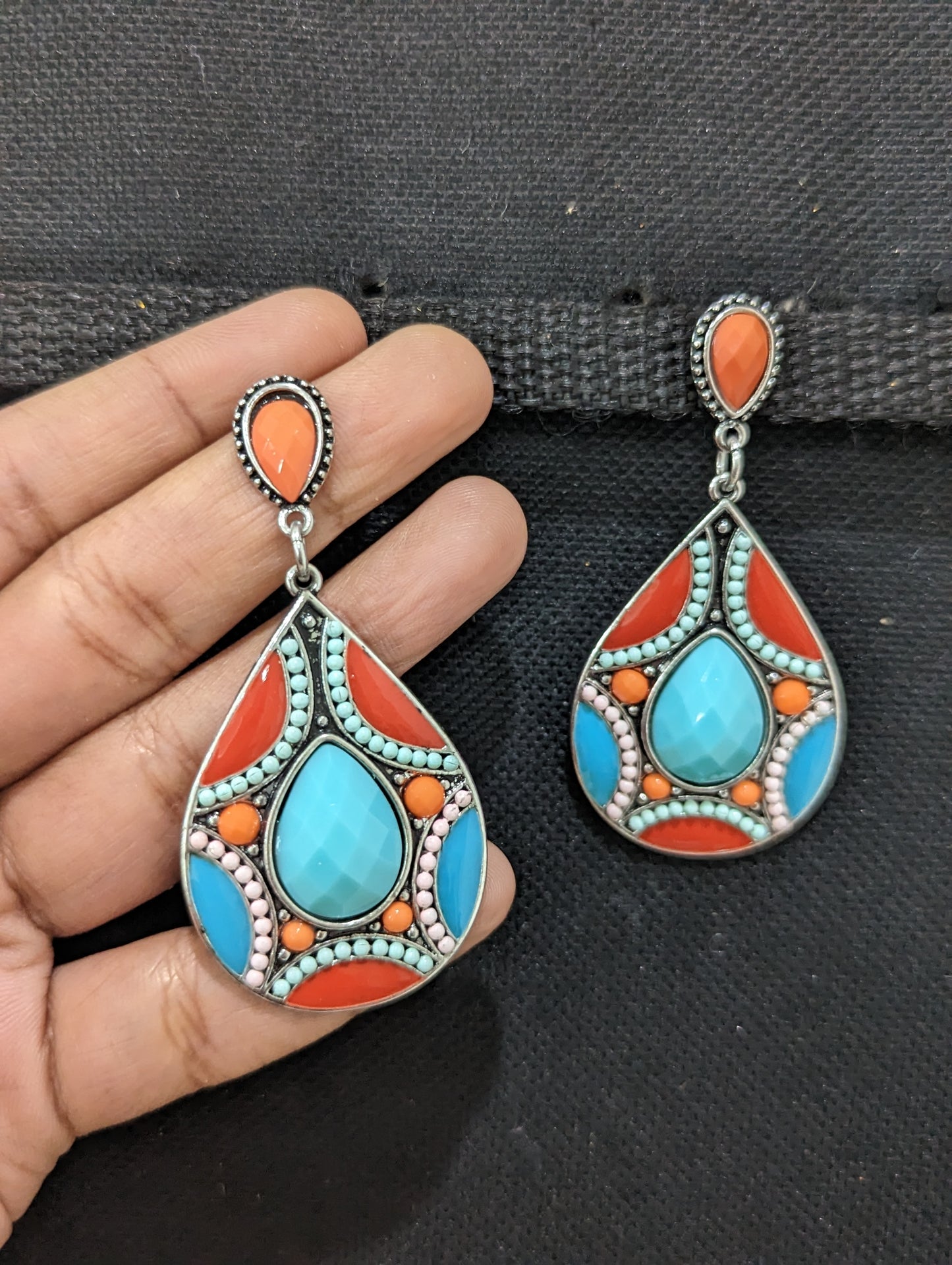 Colorful antique silver earrings