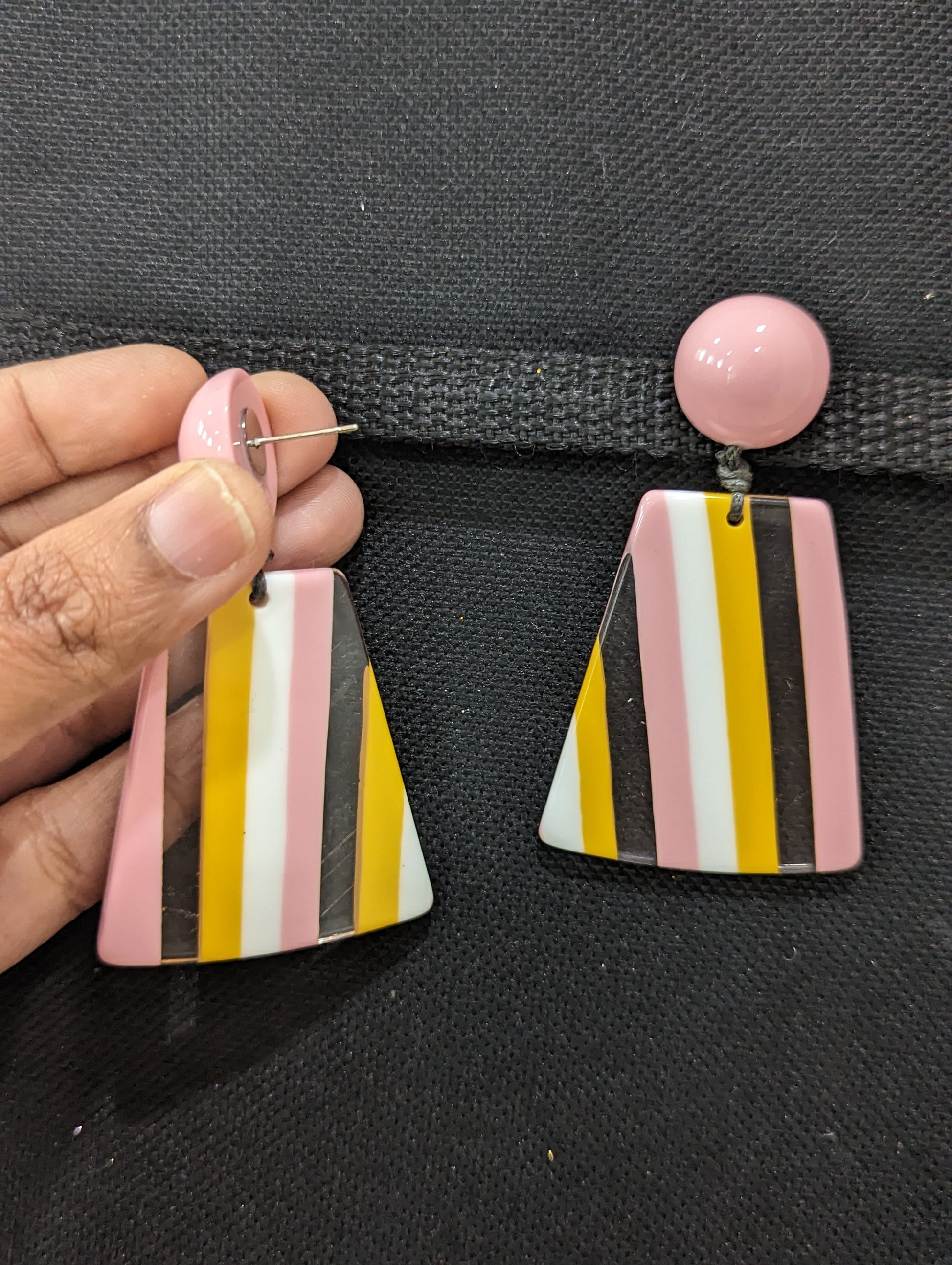 Vertical lined colorful plastic earrings – Simpliful Jewelry