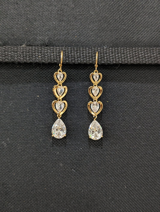 Heart design White CZ stone ring style drop earrings