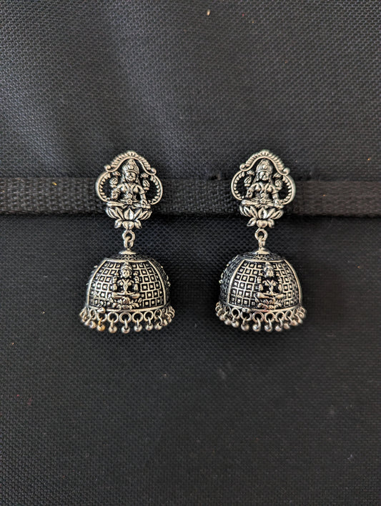 Oxidized silver God theme Jhumka Earrings - 5 designs - Simpliful