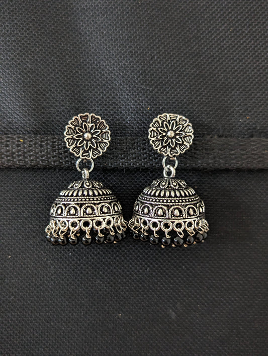 Color bead dangle oxidized silver Jhumka Earrings - 5 designs - Simpliful