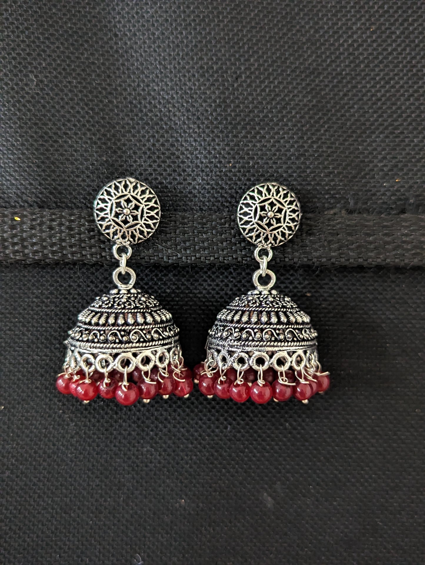 Color bead dangle oxidized silver Jhumka Earrings - 5 designs
