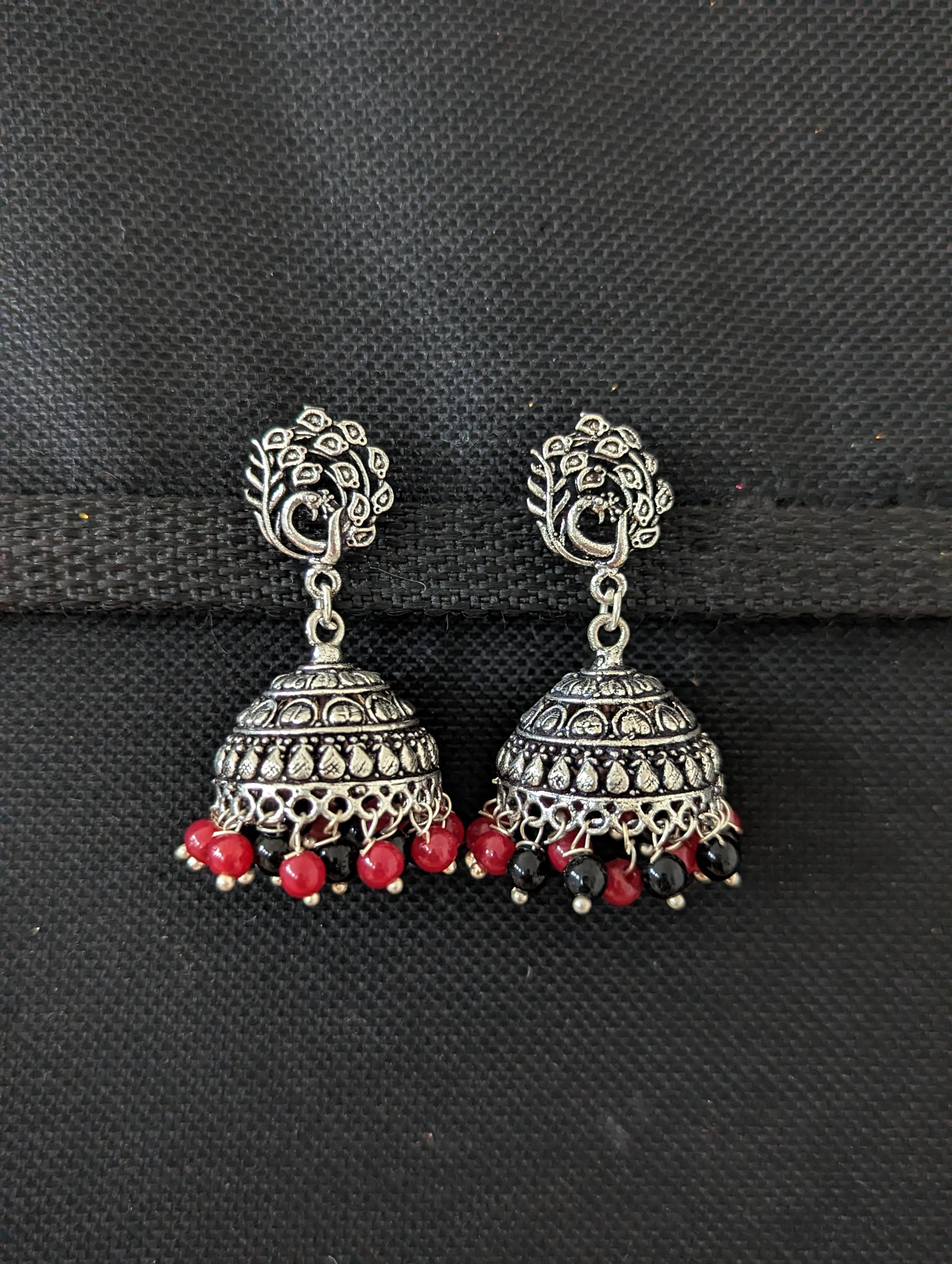 Jhumka Earrings Peacock Design Silver Oxidised Black Polish Ghungroo Jhumka  Bollywood Trend Afghani Style Jhumka Black Metal Jhumka Earrings - Etsy