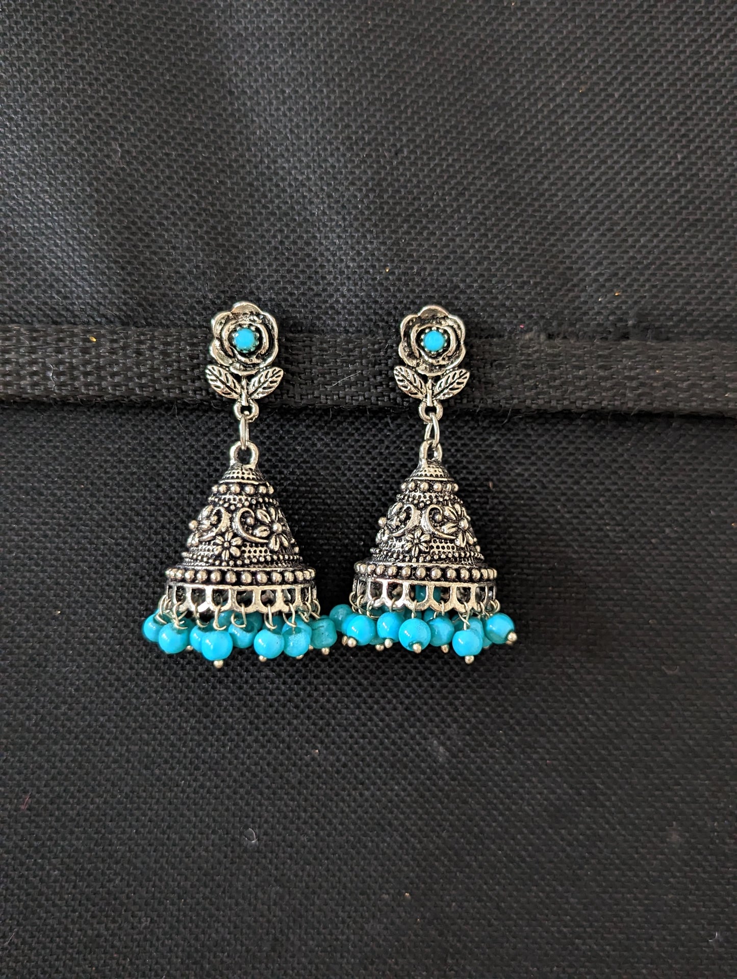 Color bead dangle oxidized silver Jhumka Earrings - 5 designs