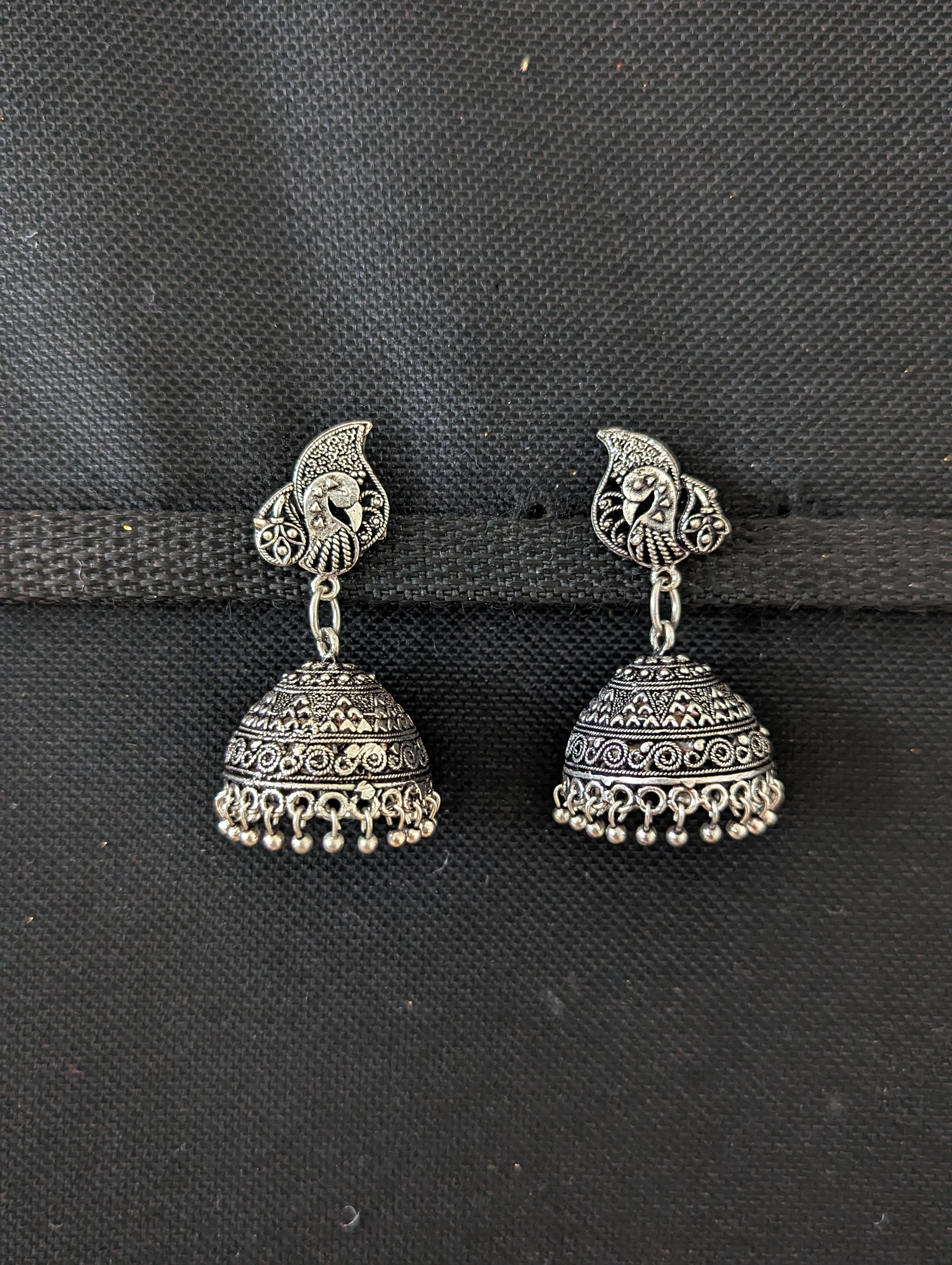 Long Pink Green Silver Oxidized Jhumka Earrings – AryaFashions