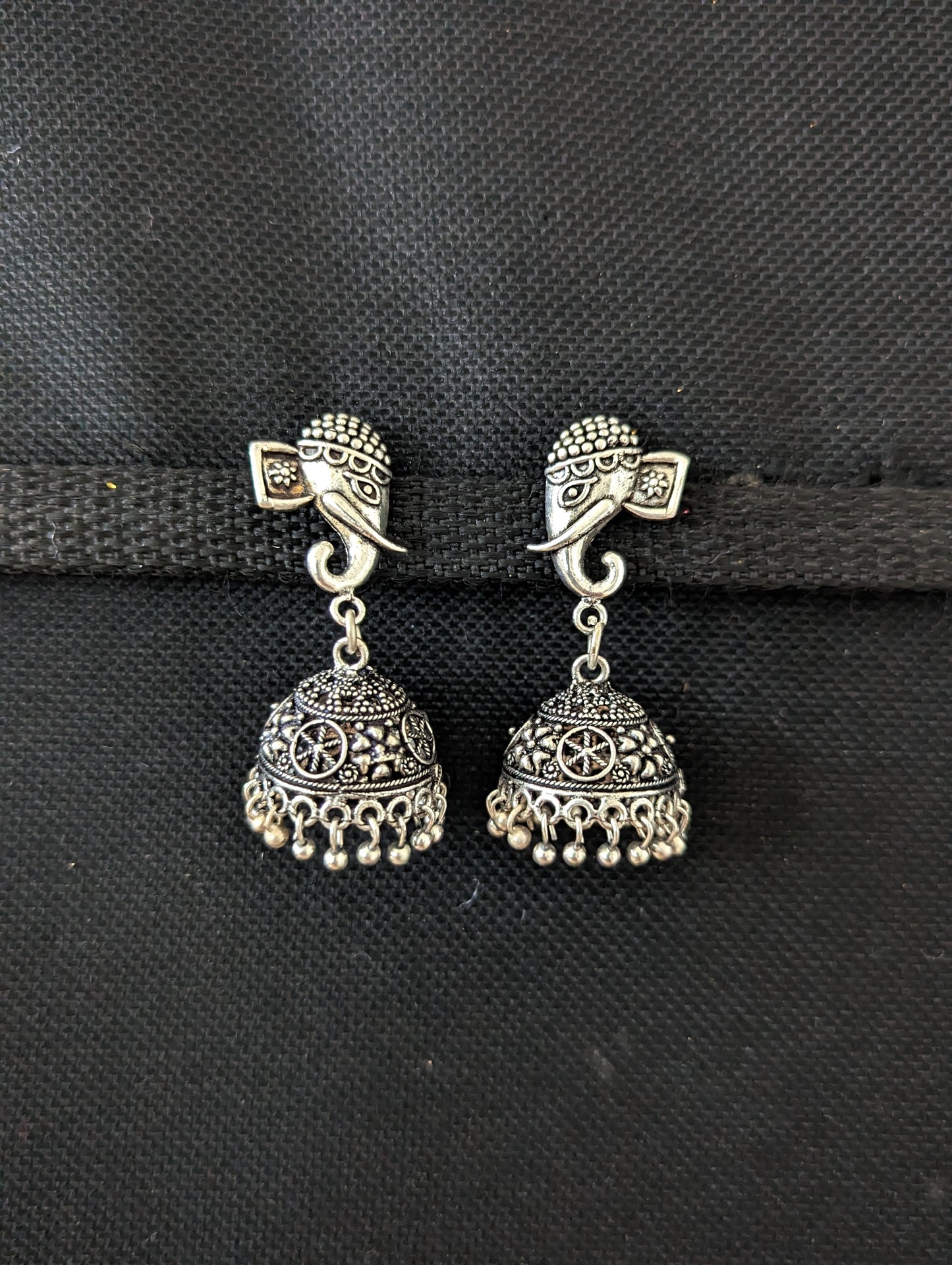 Oxidized silver jhumka earrings - Elephant designs