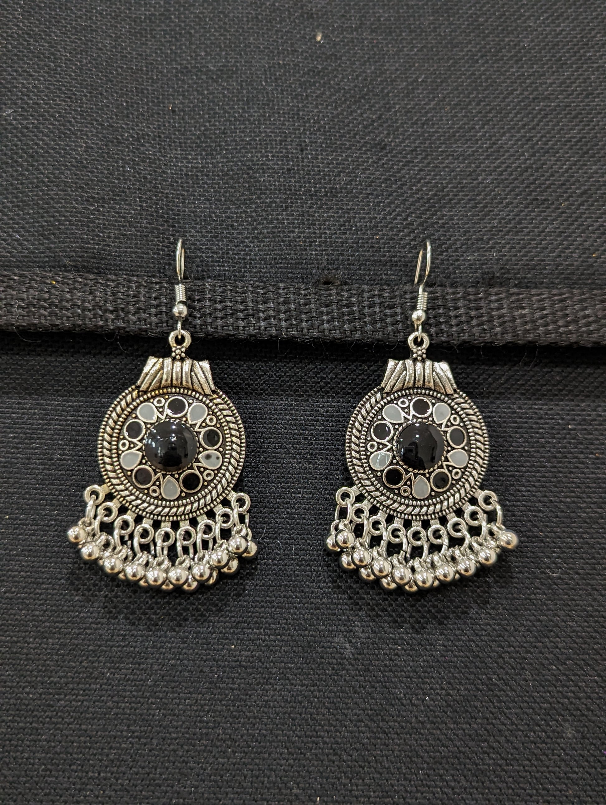 Antique silver enamel hook drop Earrings - 4 designs - Simpliful