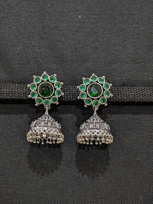 Oxidized silver CZ jhumka earrings - 2 designs