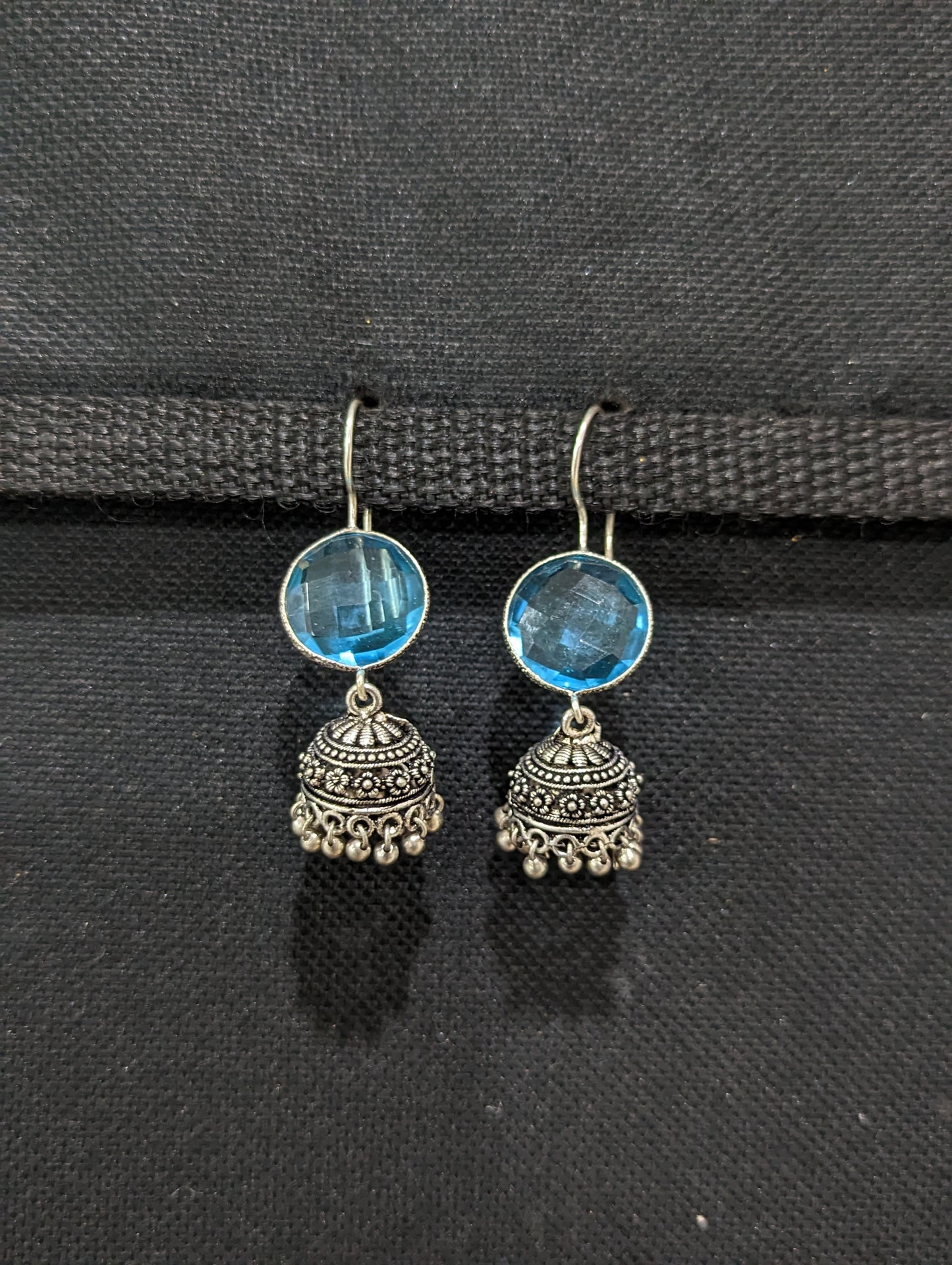 Oxidized silver colorful hook drop jhumka Earrings - 2 designs