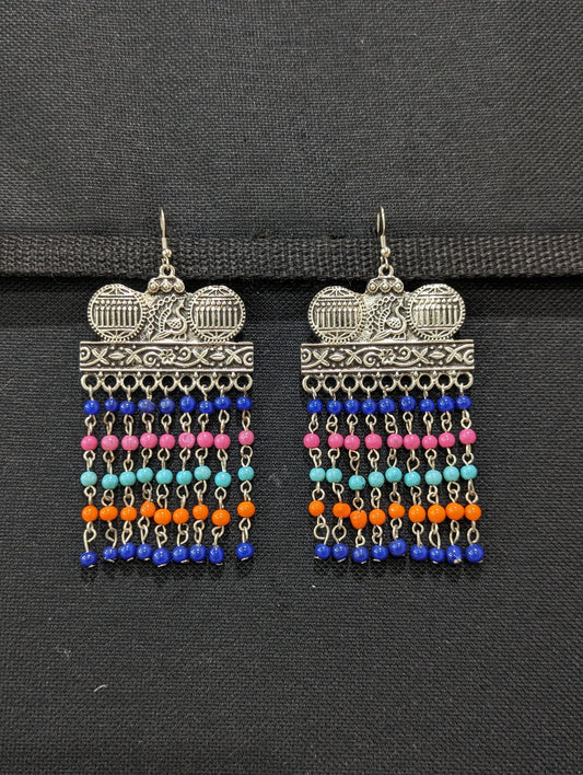 Oxidized silver colorful beaded hook drop Earrings