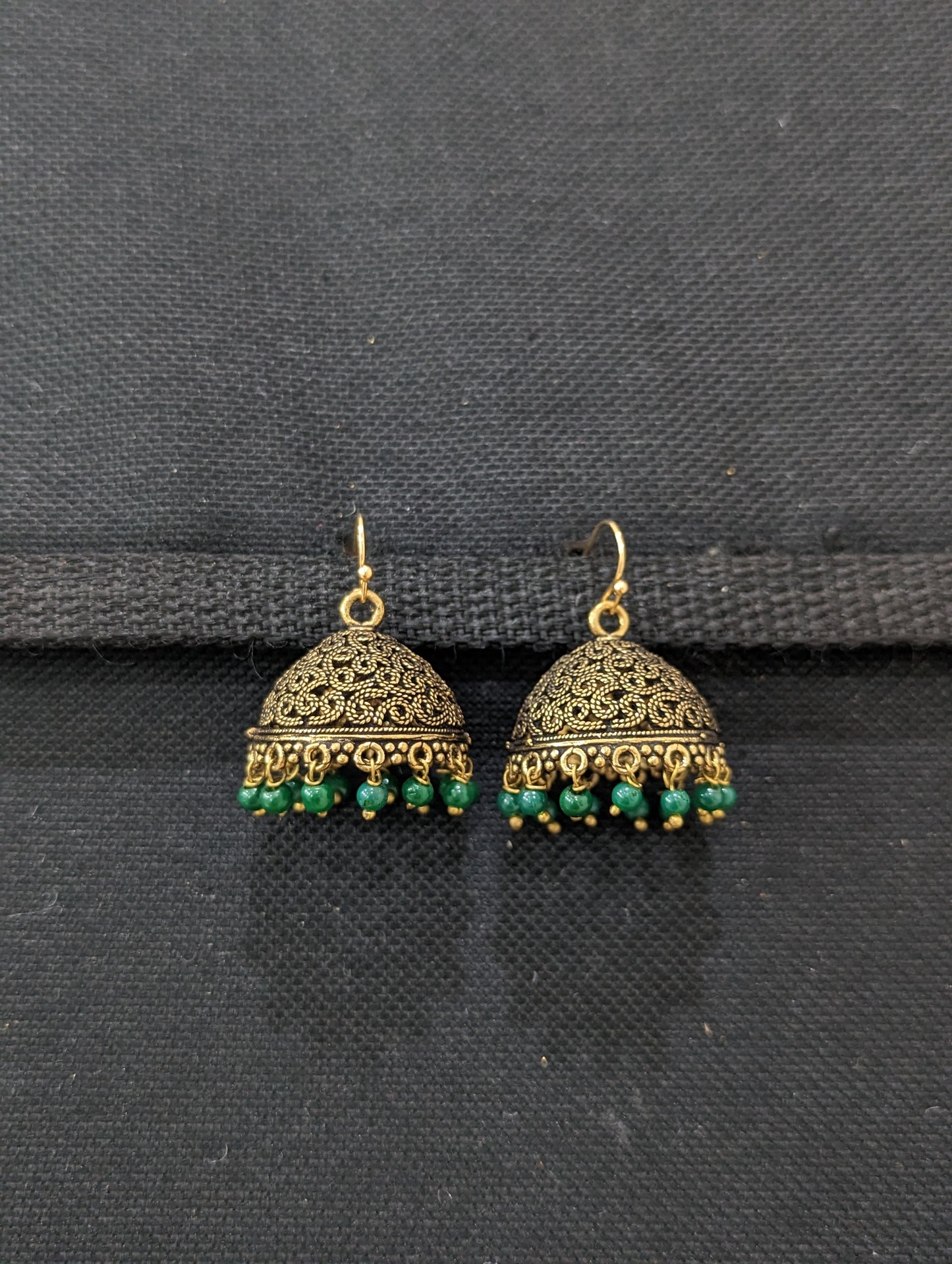 Antique gold oxidized hook drop jhumka earrings