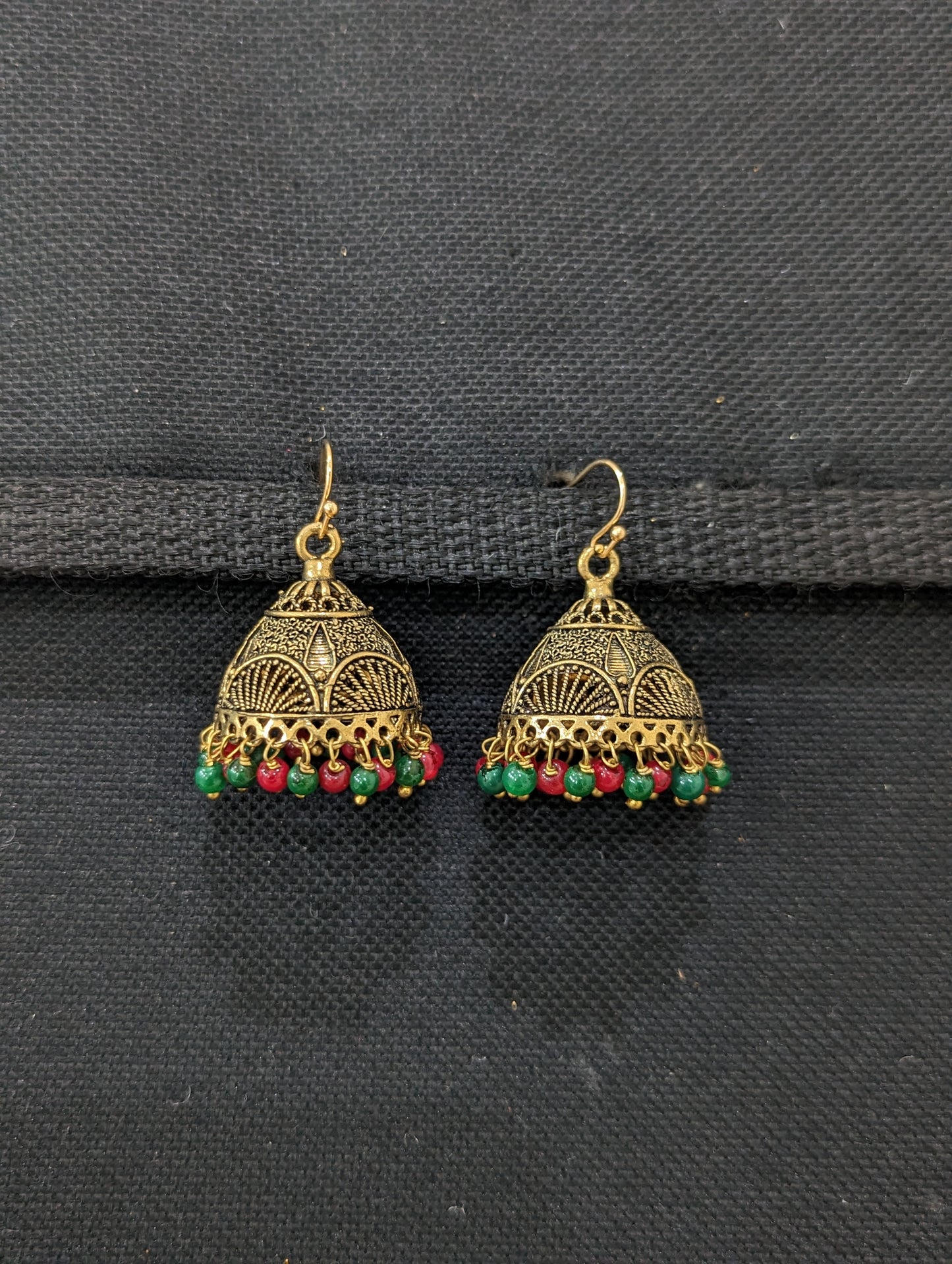 Antique gold oxidized hook drop jhumka earrings