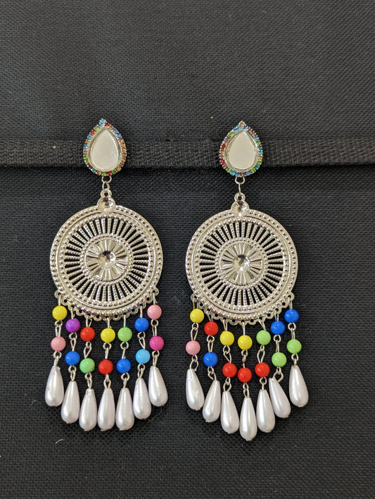 Colorful bead dangling Shoulder length Mirror earrings - Simpliful