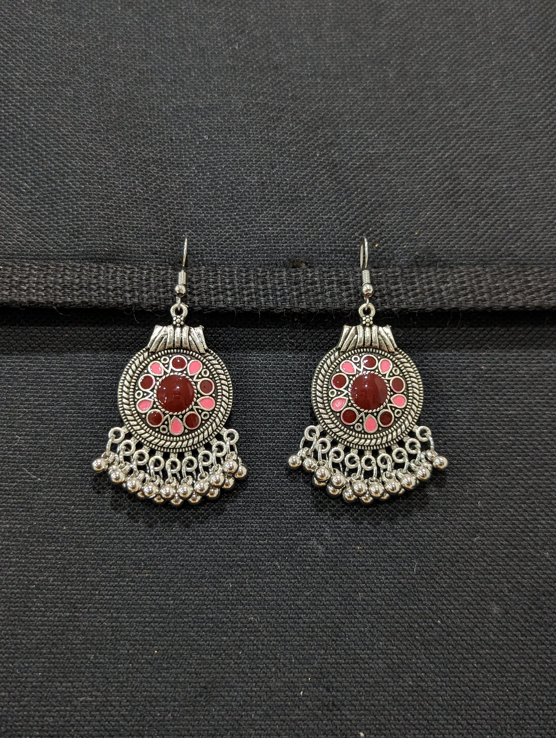 Antique silver enamel Round hook drop Earrings – Simpliful Jewelry
