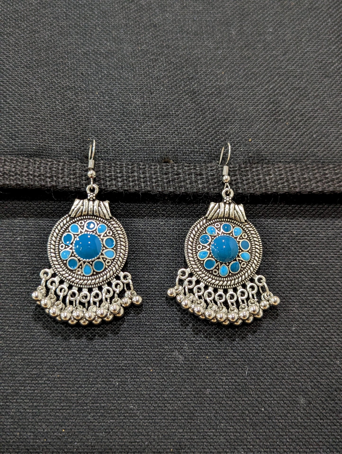 Antique silver enamel Round hook drop Earrings