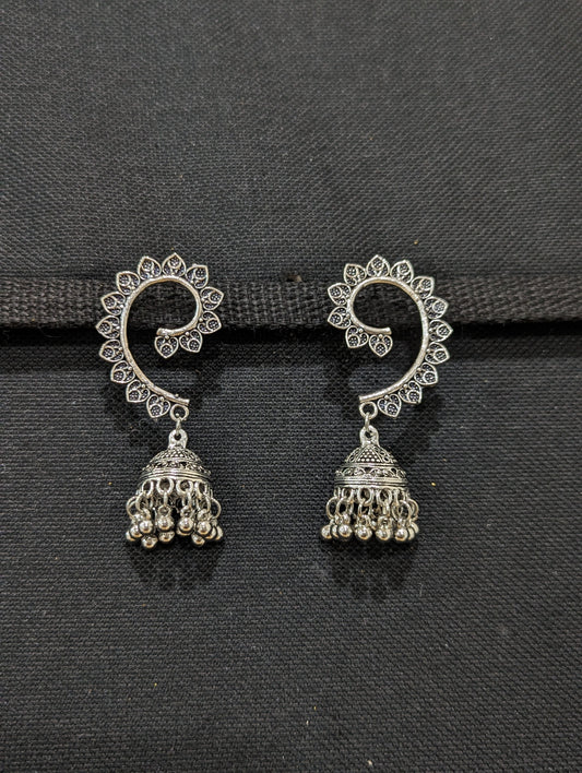 Oxidized silver Swirl Jhumka earrings