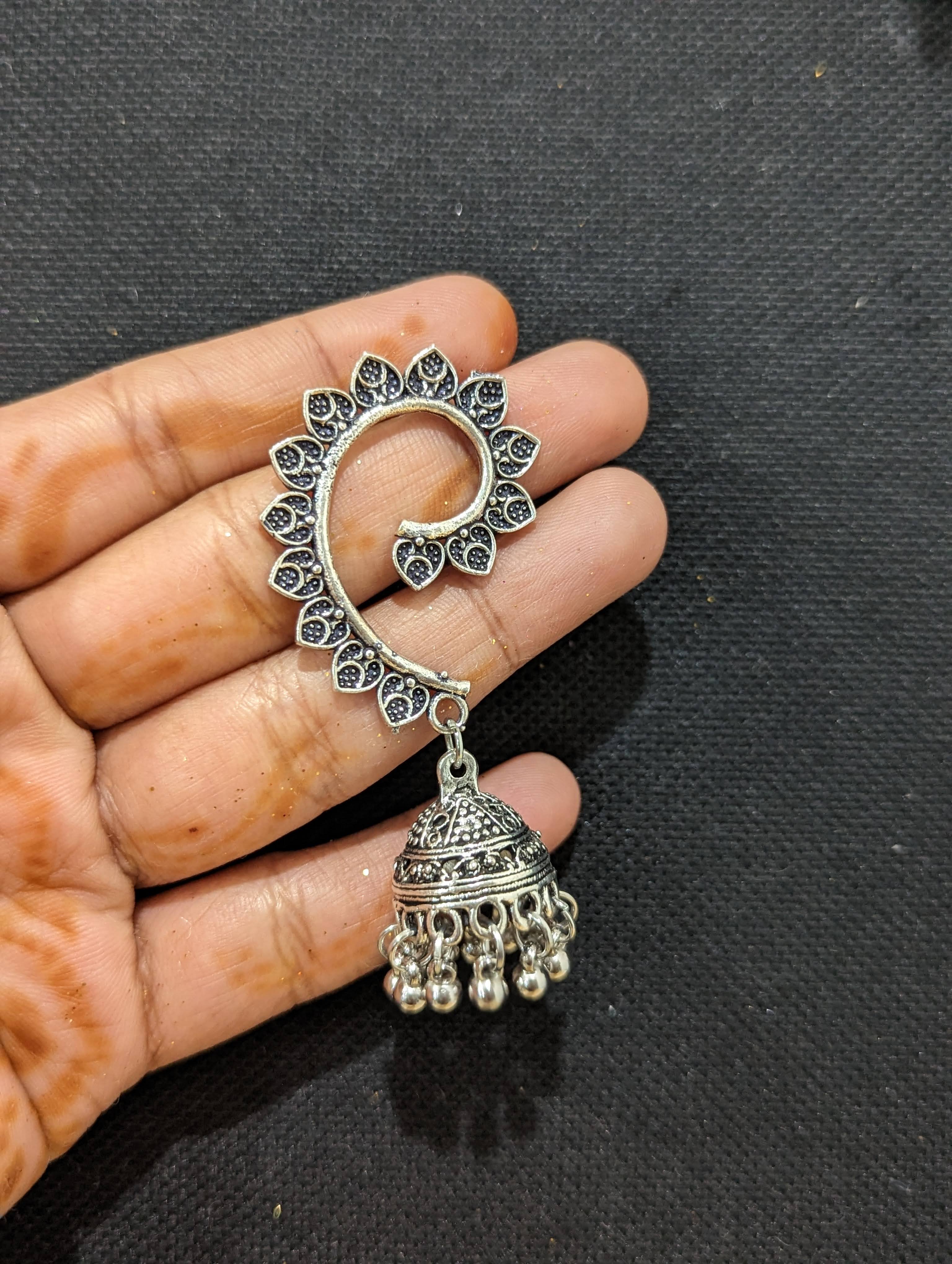 Designer Silver Oxidized Jhumka Earrings – AryaFashions