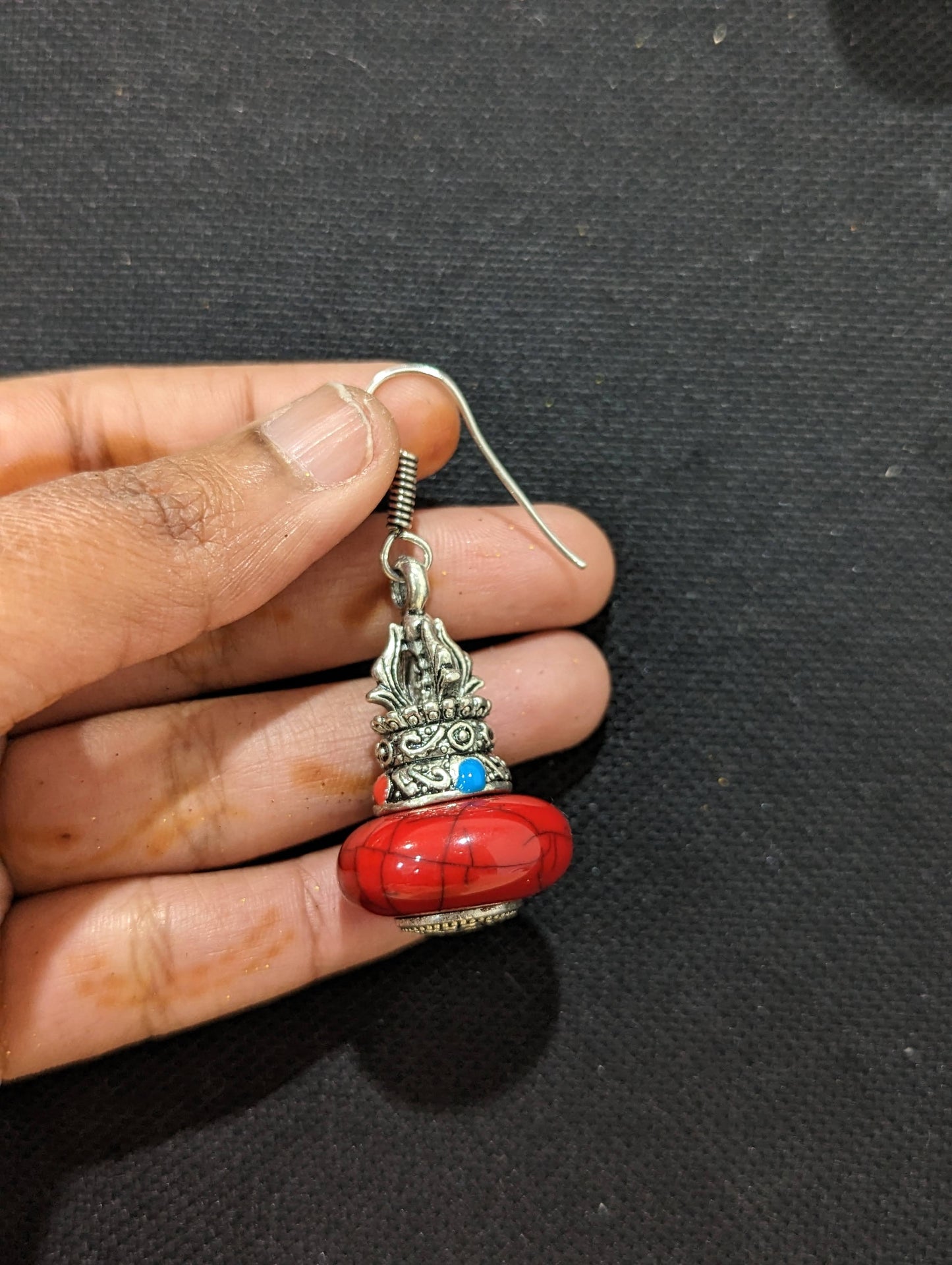 Oxidized silver resin bead hook drop earrings
