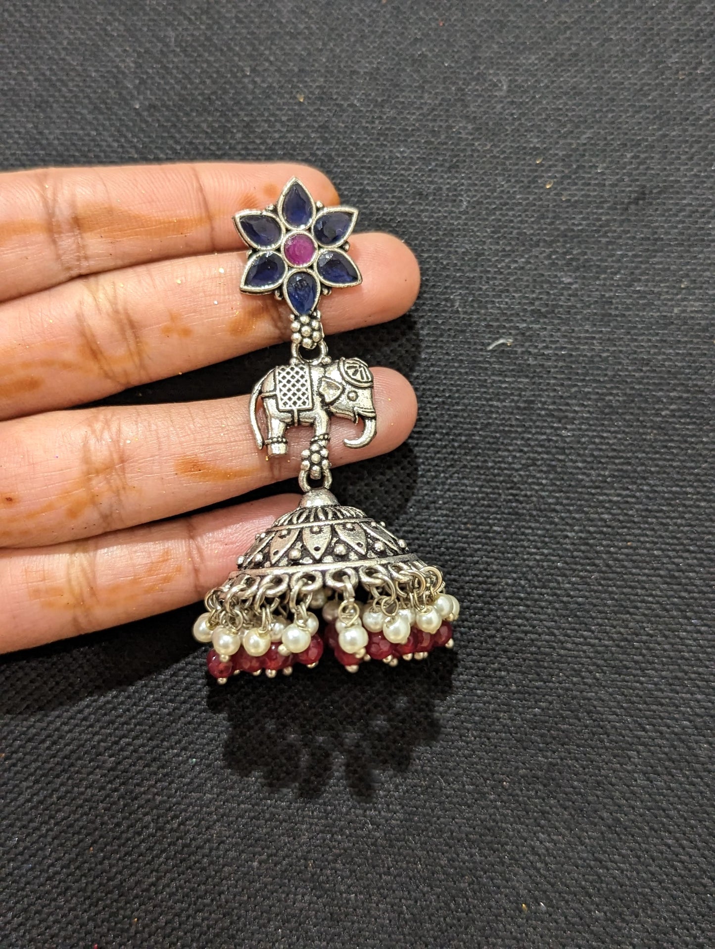 Oxidized Silver Elephant design Large Jhumka Earrings - Simpliful