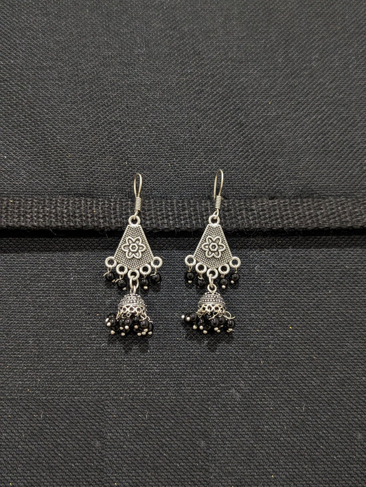 Oxidized silver beaded Long Earrings - 5 designs