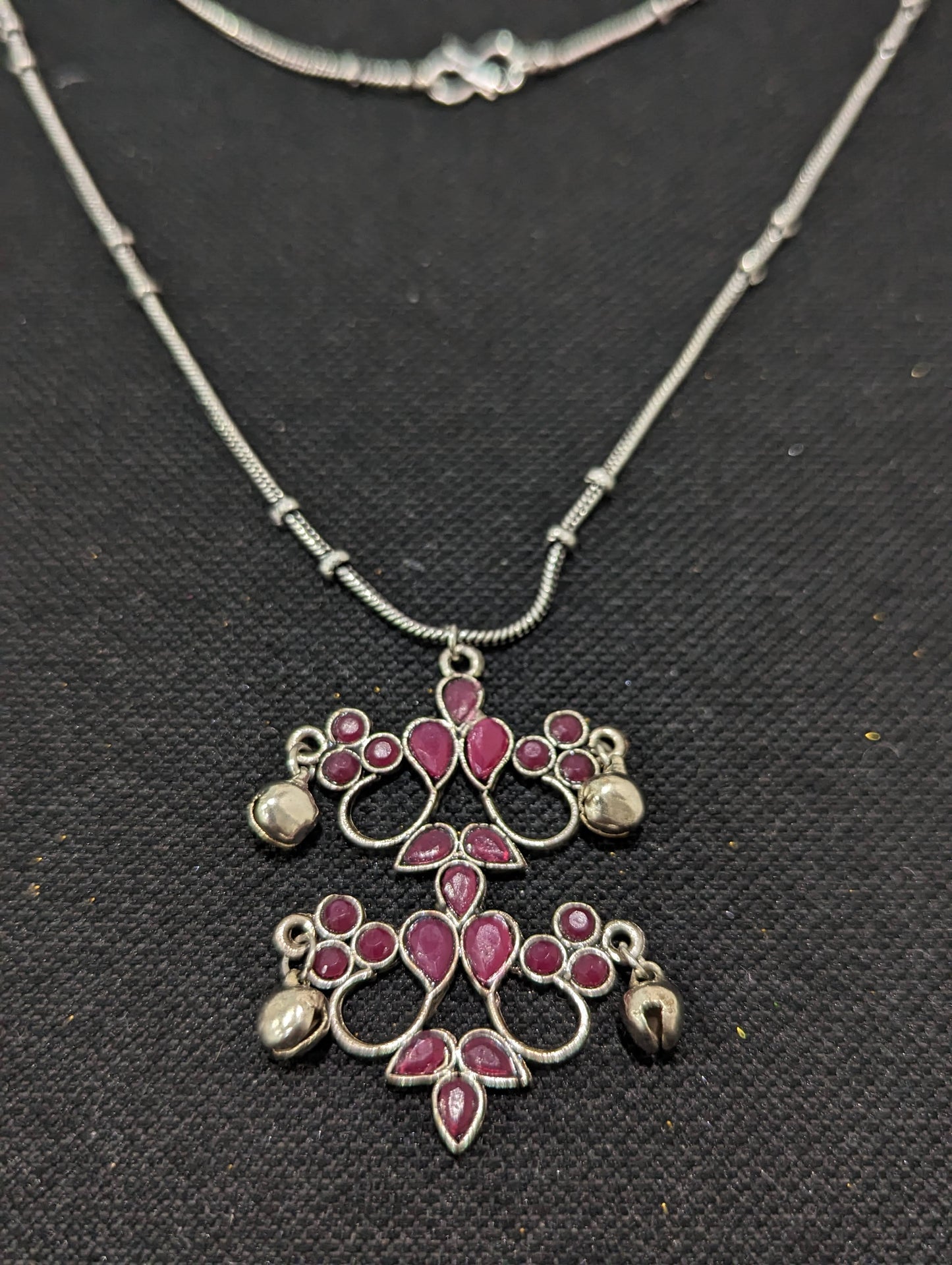 Oxidized Silver Ghunghru bead dangle Pendant Necklace