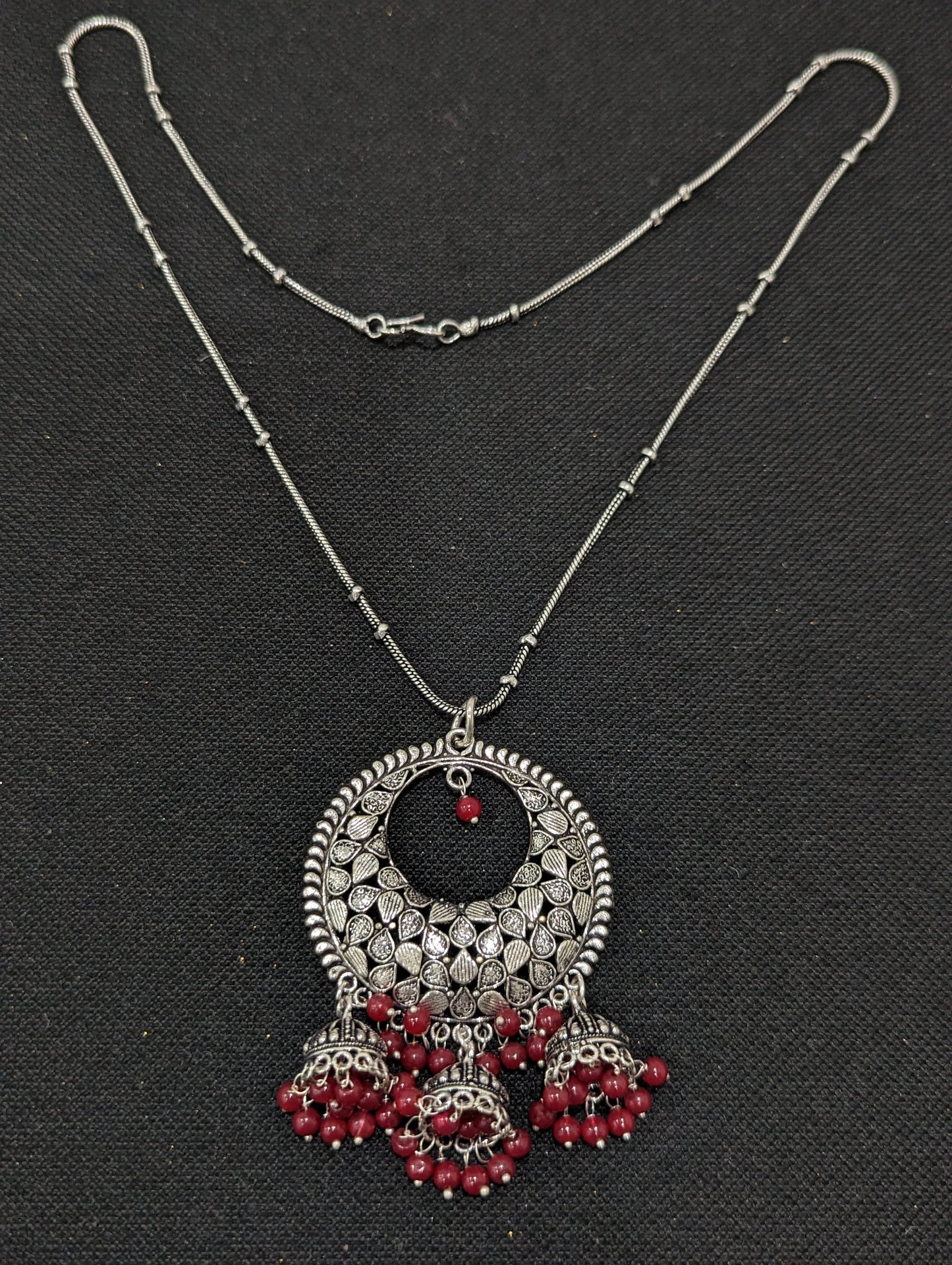 Oxidized Silver jhumka dangle Large Pendant Necklace