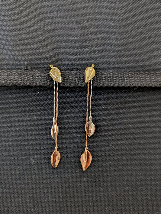 Leafy 3 tone Long Earrings - Simpliful