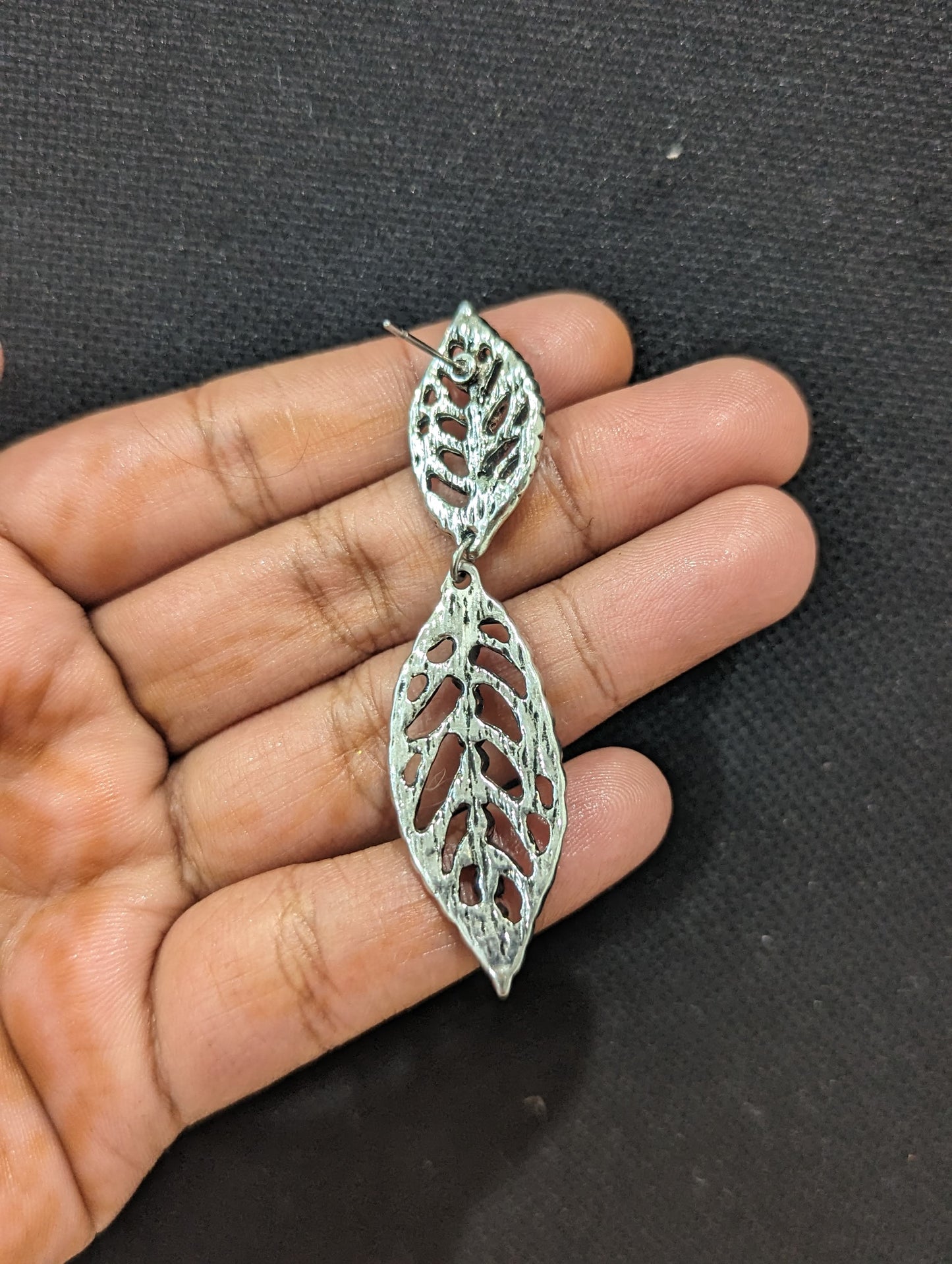 Oxidized silver Dual leaf Earrings