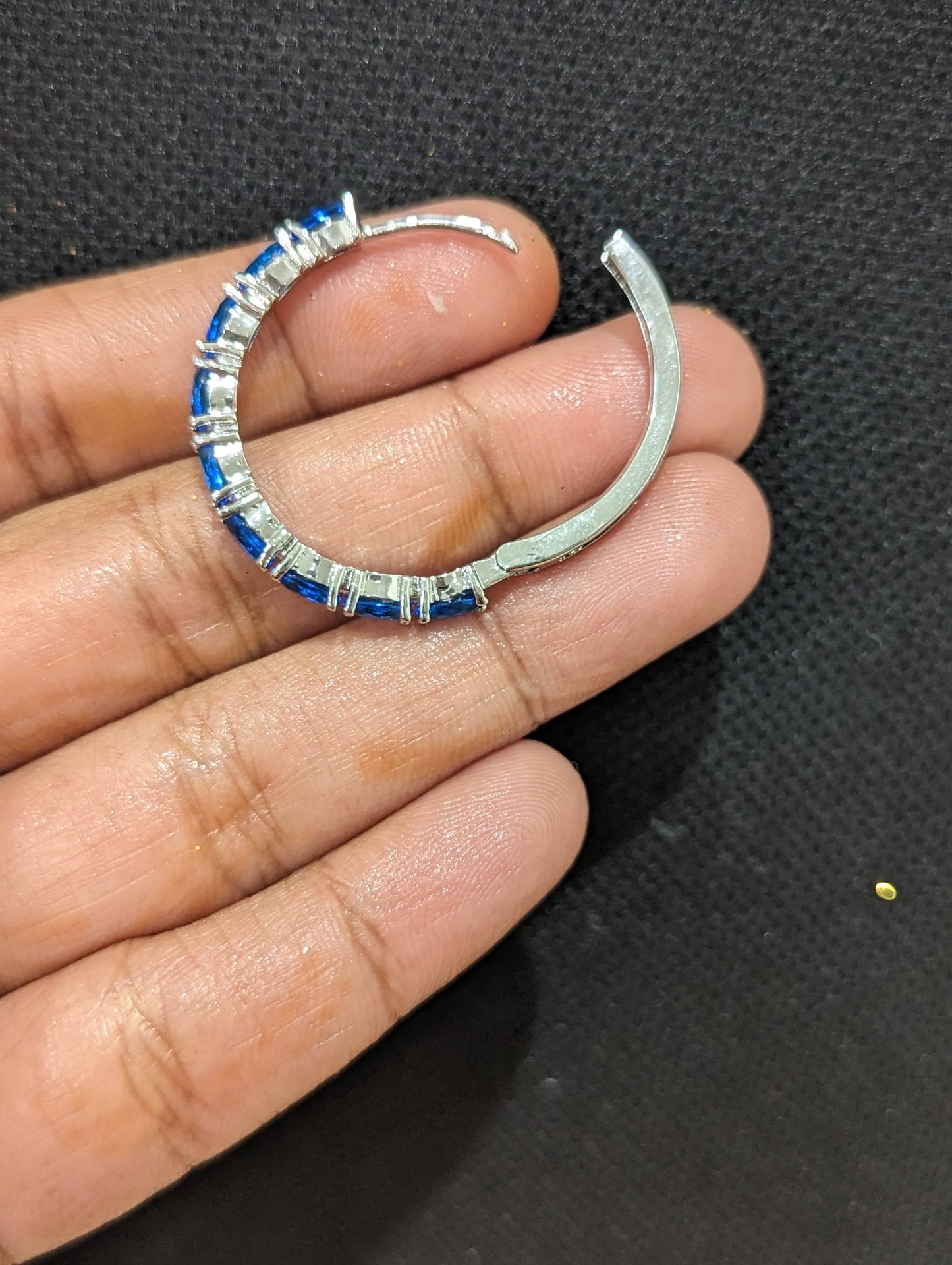Blue CZ stone medium hoop earrings