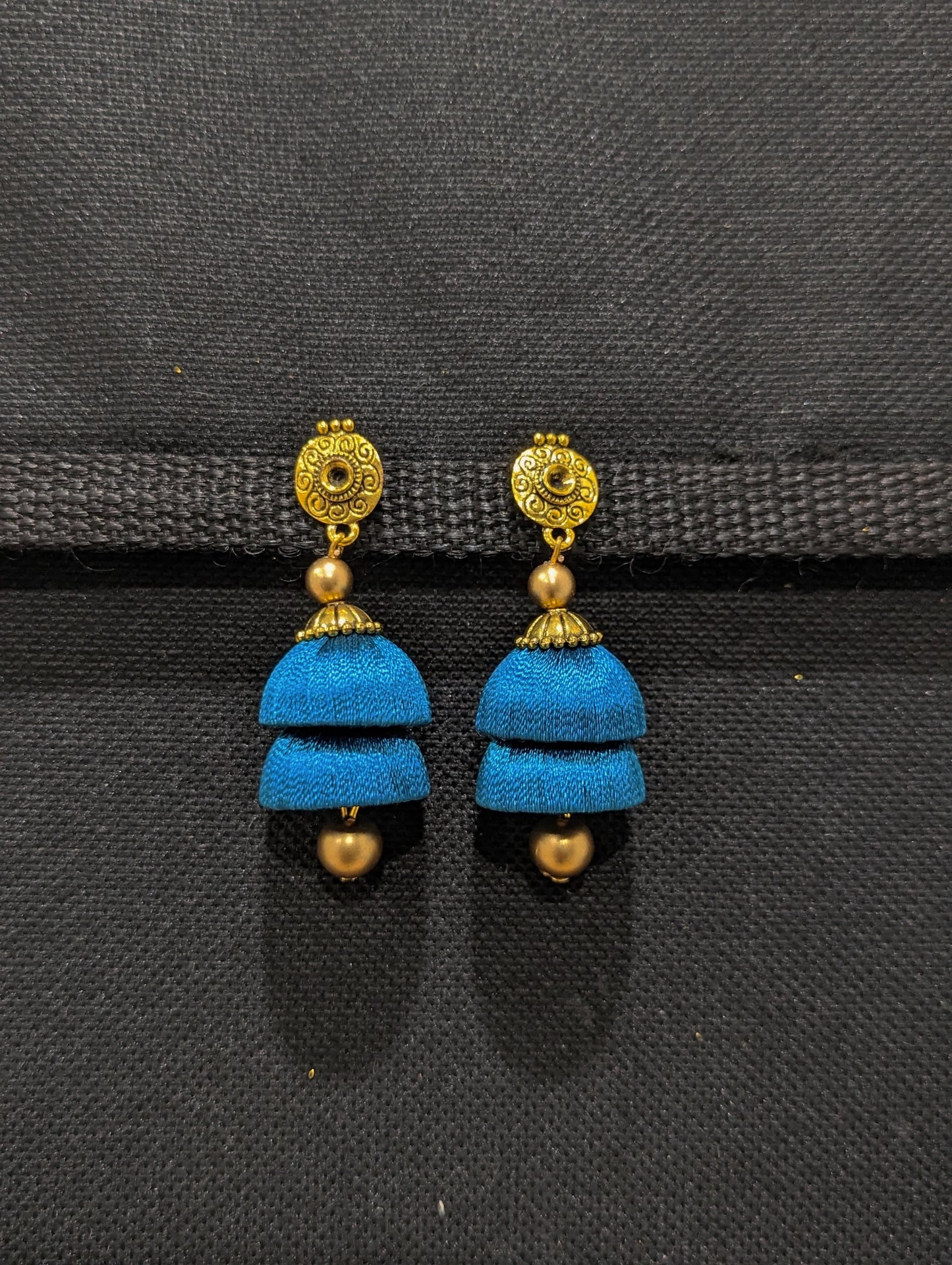 Silk thread double layer plain jhumka earrings โ Simpliful Jewelry